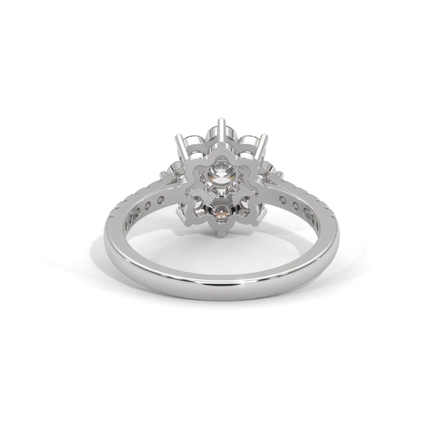 Round Brilliant Cut Lab-Grown Diamond Floral Halo Engagement Ring in White Gold