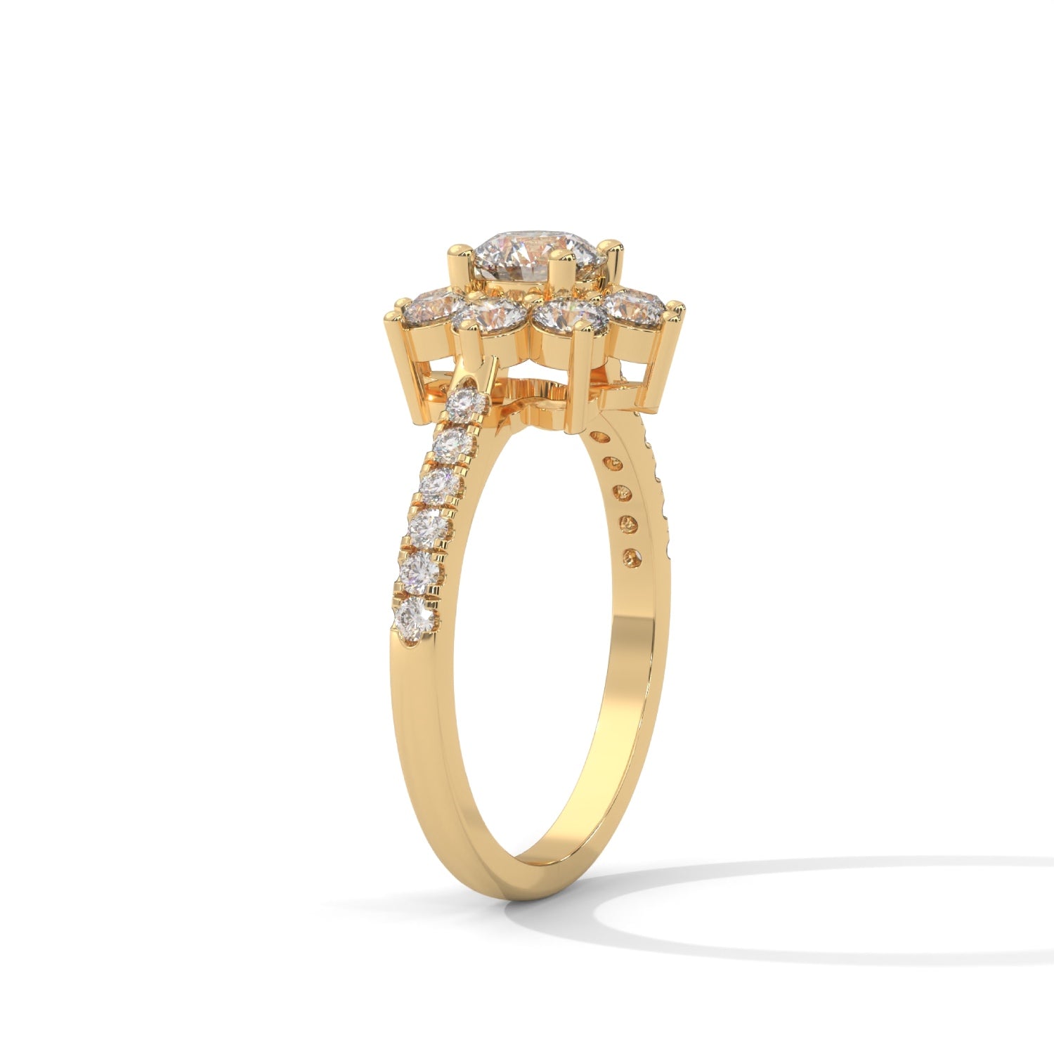 Round Brilliant Cut Lab-Grown Diamond Floral Halo Engagement Ring in Yellow Gold