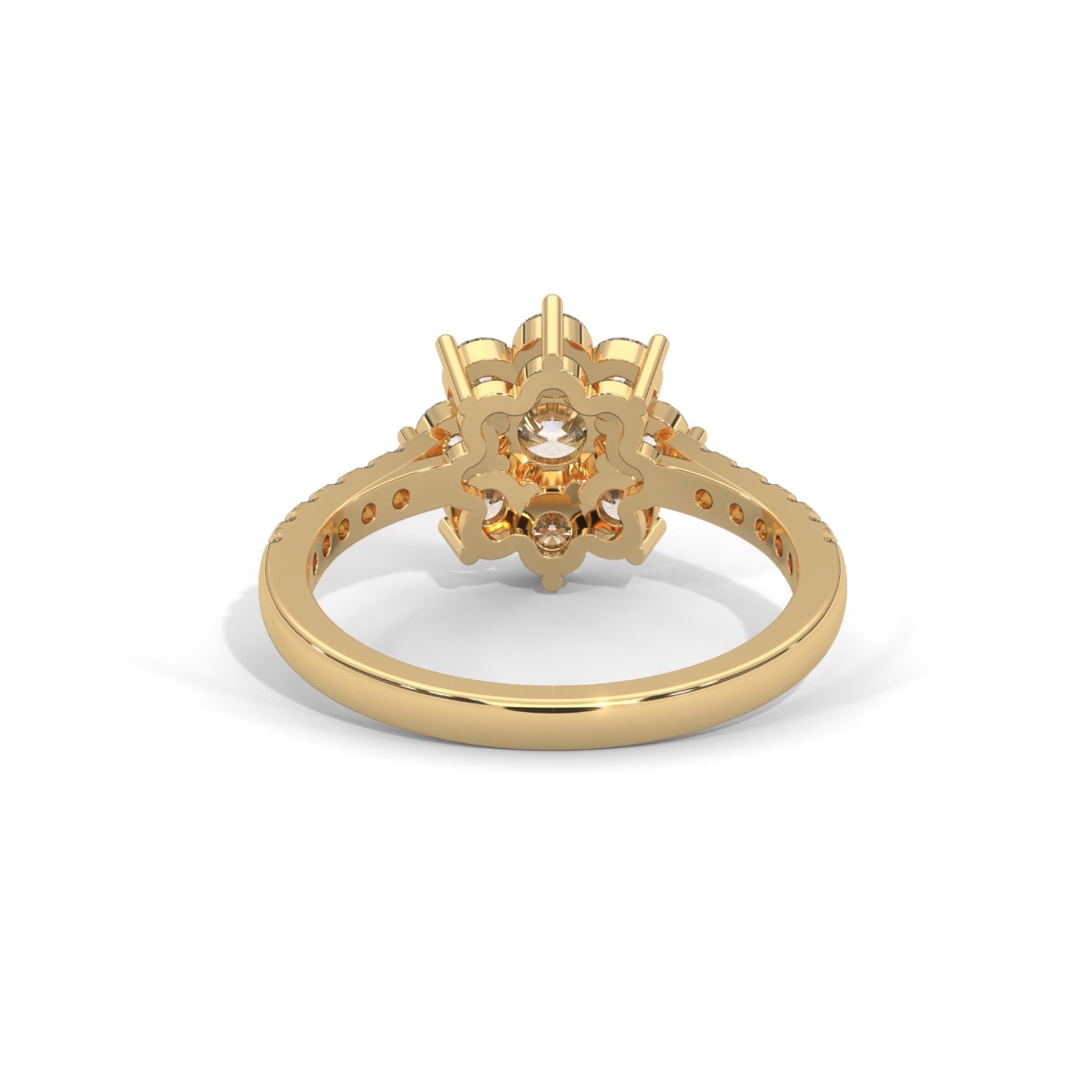 Round Brilliant Cut Lab-Grown Diamond Floral Halo Engagement Ring in Yellow Gold