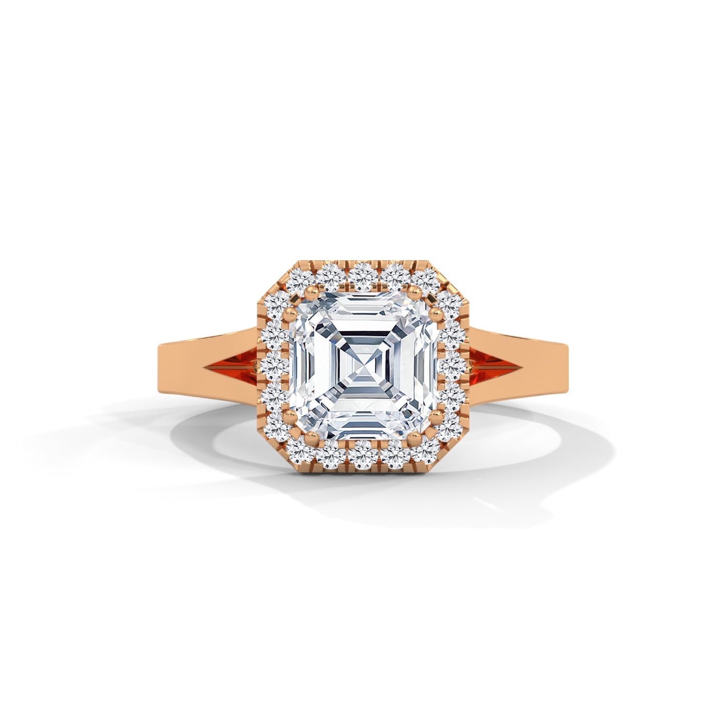 Asscher Cut Lab-Grown Diamond Halo Split Shank Engagement Ring in Rose Gold