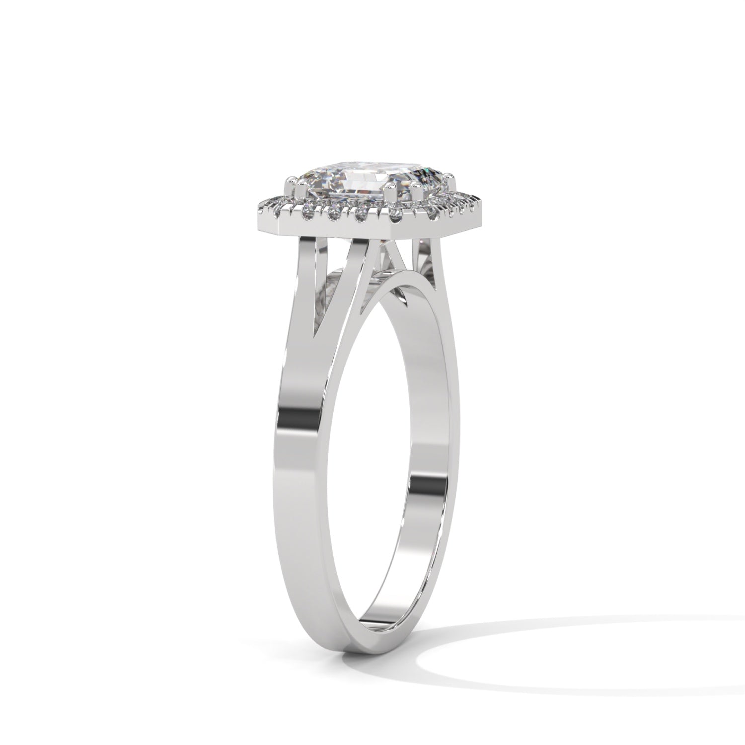 Asscher Cut Lab-Grown Diamond Halo Split Shank Engagement Ring in White Gold