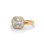 Asscher Cut Lab-Grown Diamond Halo Split Shank Engagement Ring in Yellow Gold