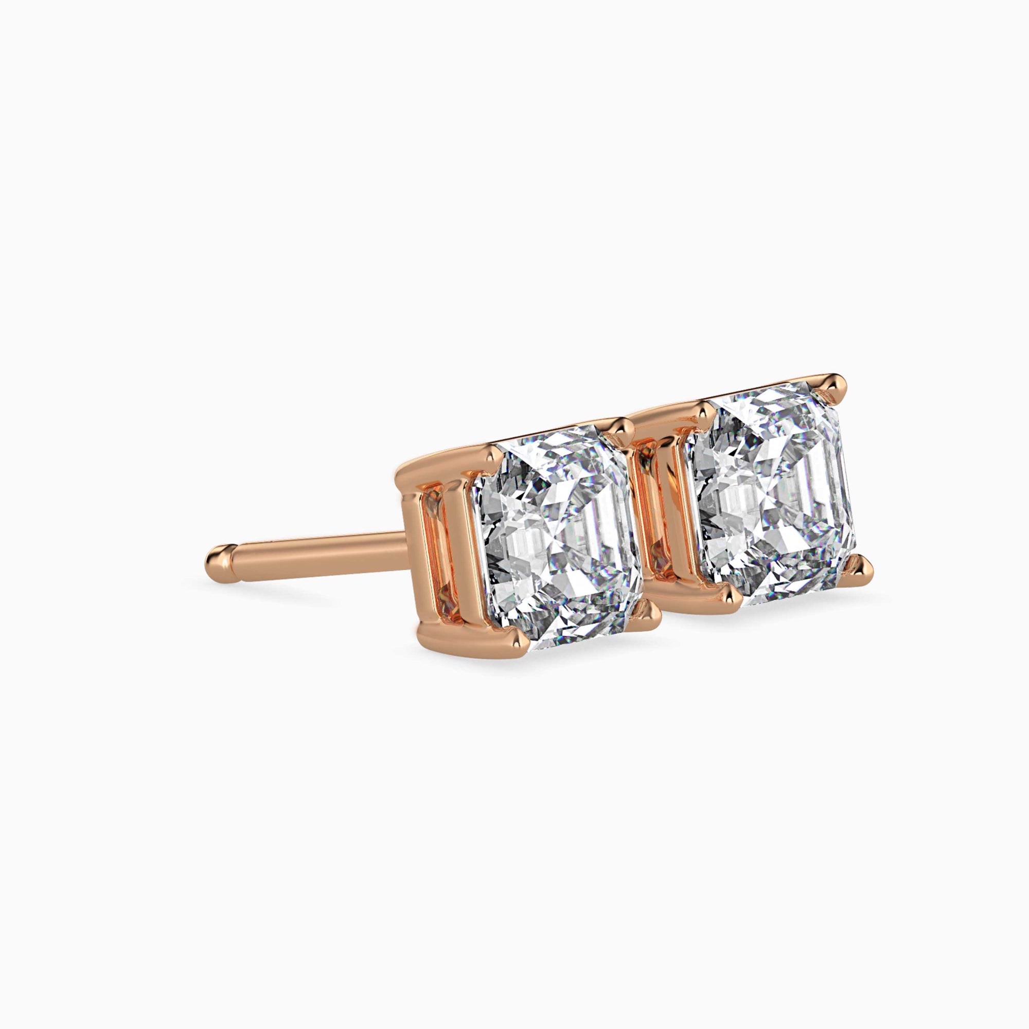 Asscher Cut Lab-Grown Diamond Basket Stud Earrings in Rose Gold