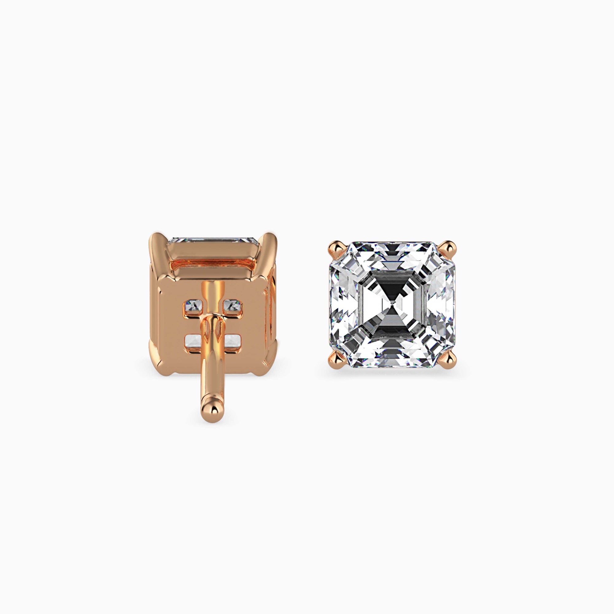 Asscher Cut Lab-Grown Diamond Basket Stud Earrings in Rose Gold