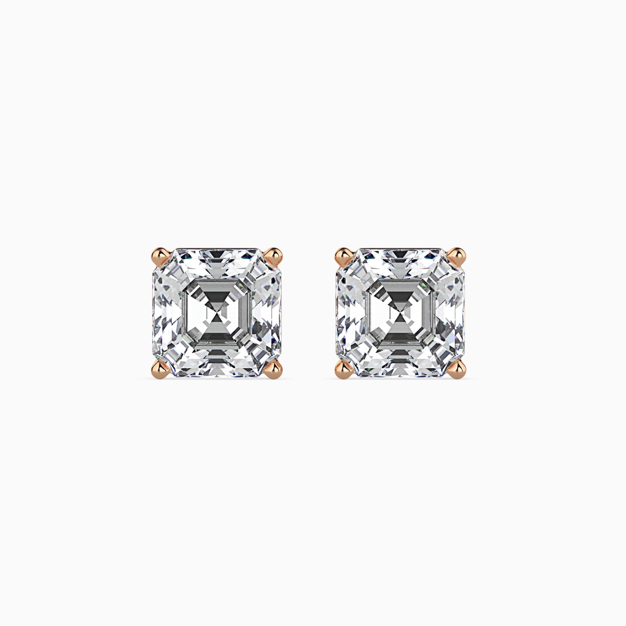Asscher Cut Lab-Grown Diamond Basket Stud Earrings in Rose Gold