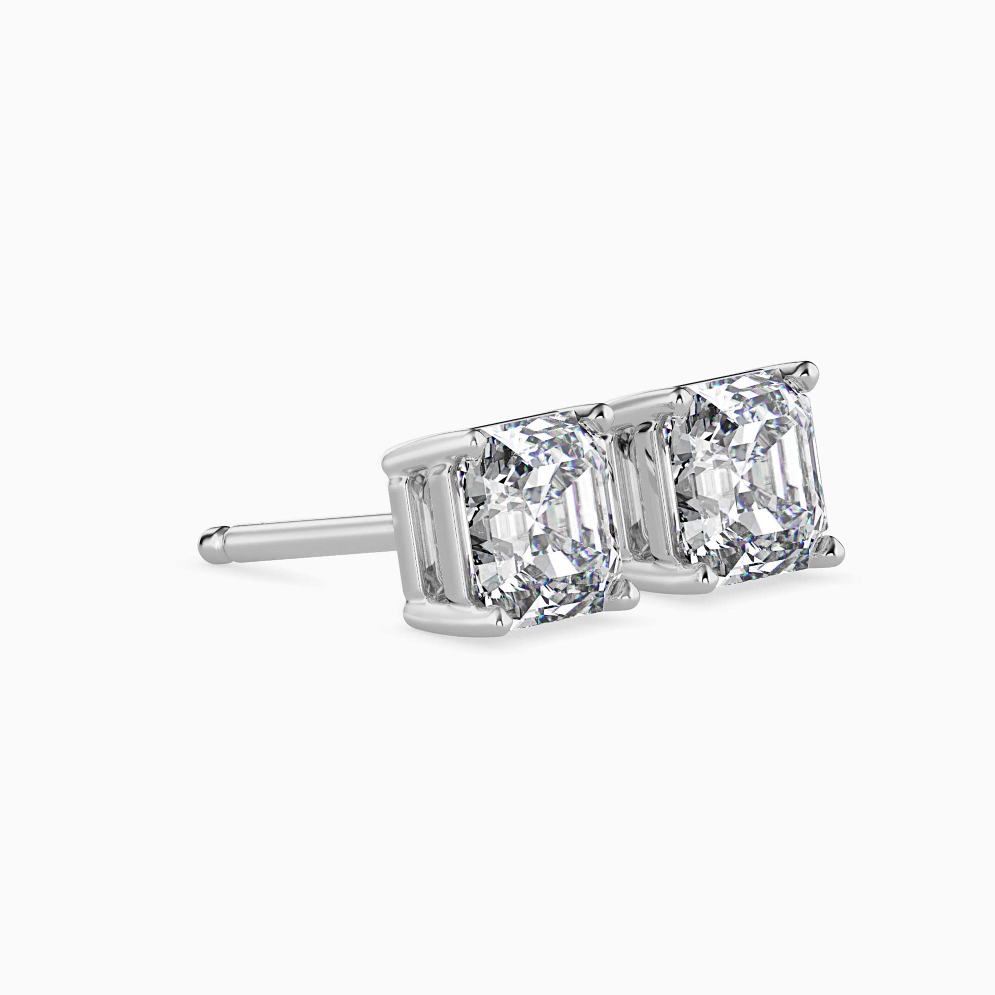 Asscher Cut Lab-Grown Diamond Basket Stud Earrings in White Gold