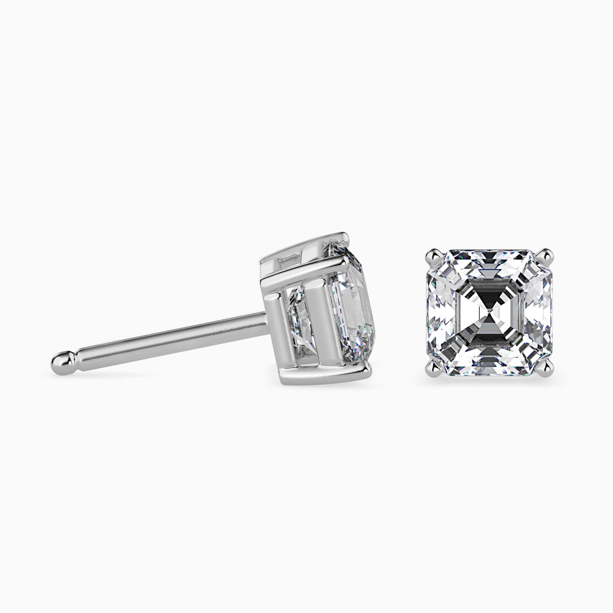 Asscher Cut Lab-Grown Diamond Basket Stud Earrings in White Gold