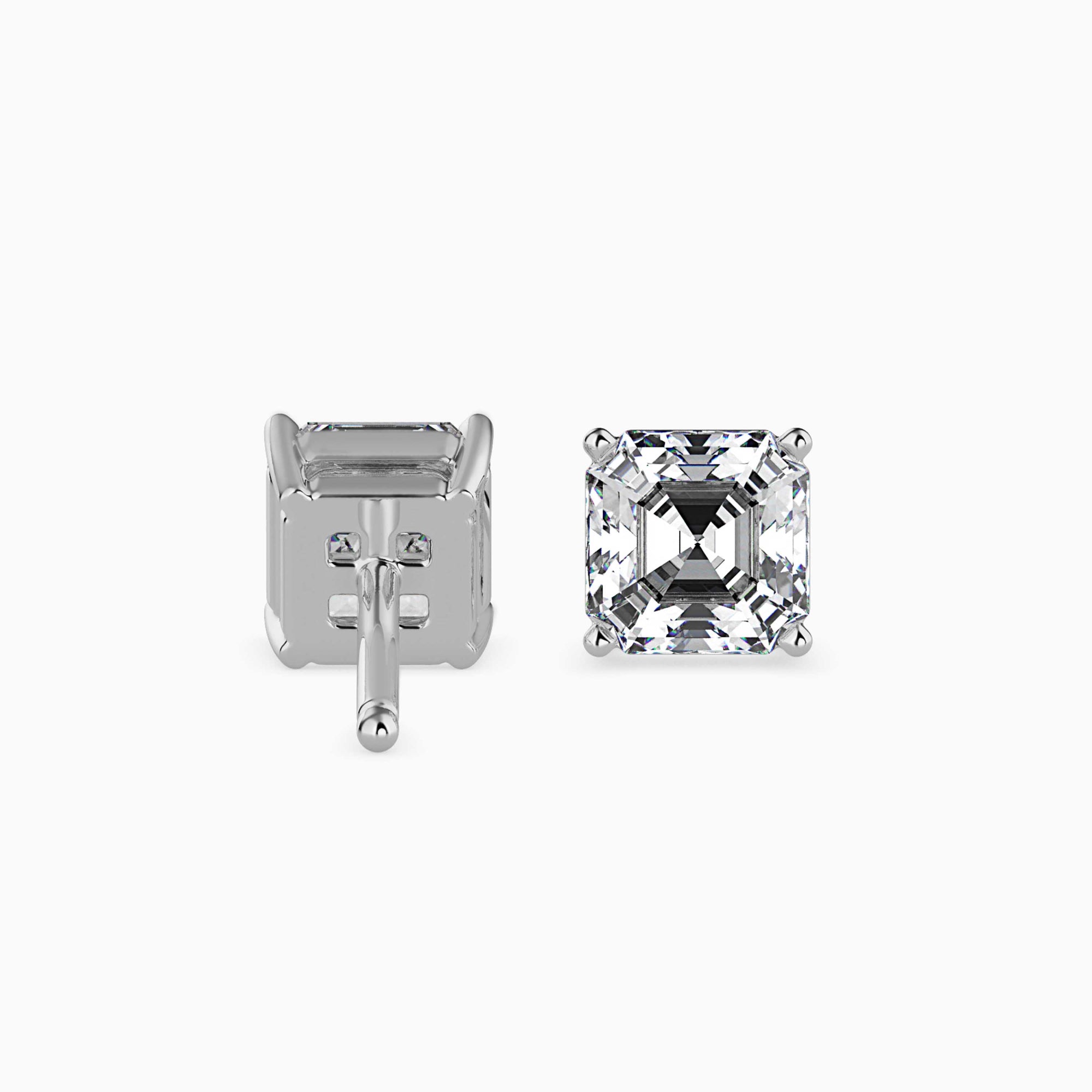 Asscher Cut Lab-Grown Diamond Basket Stud Earrings in White Gold