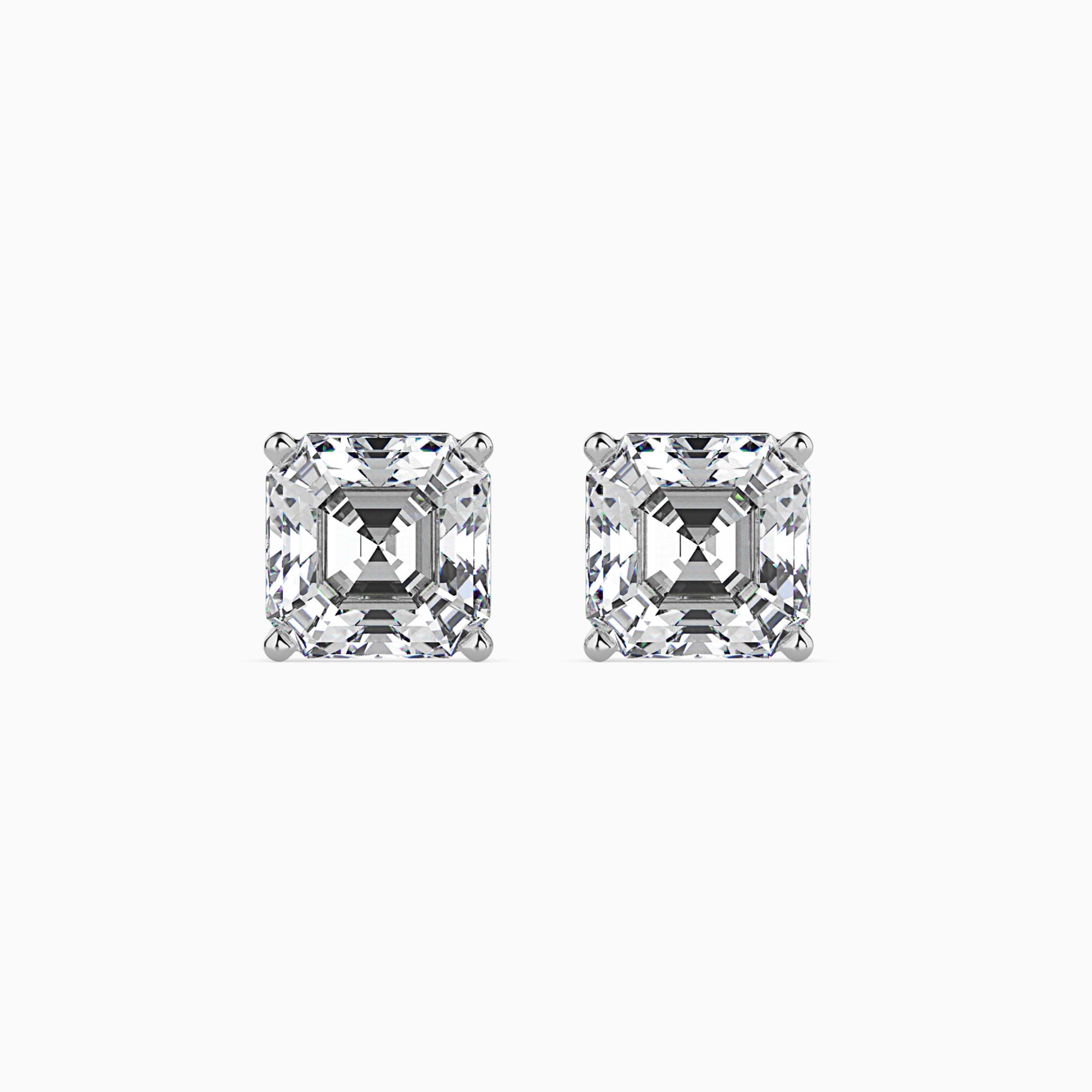 Asscher Cut Lab-Grown Diamond Basket Stud Earrings in White Gold