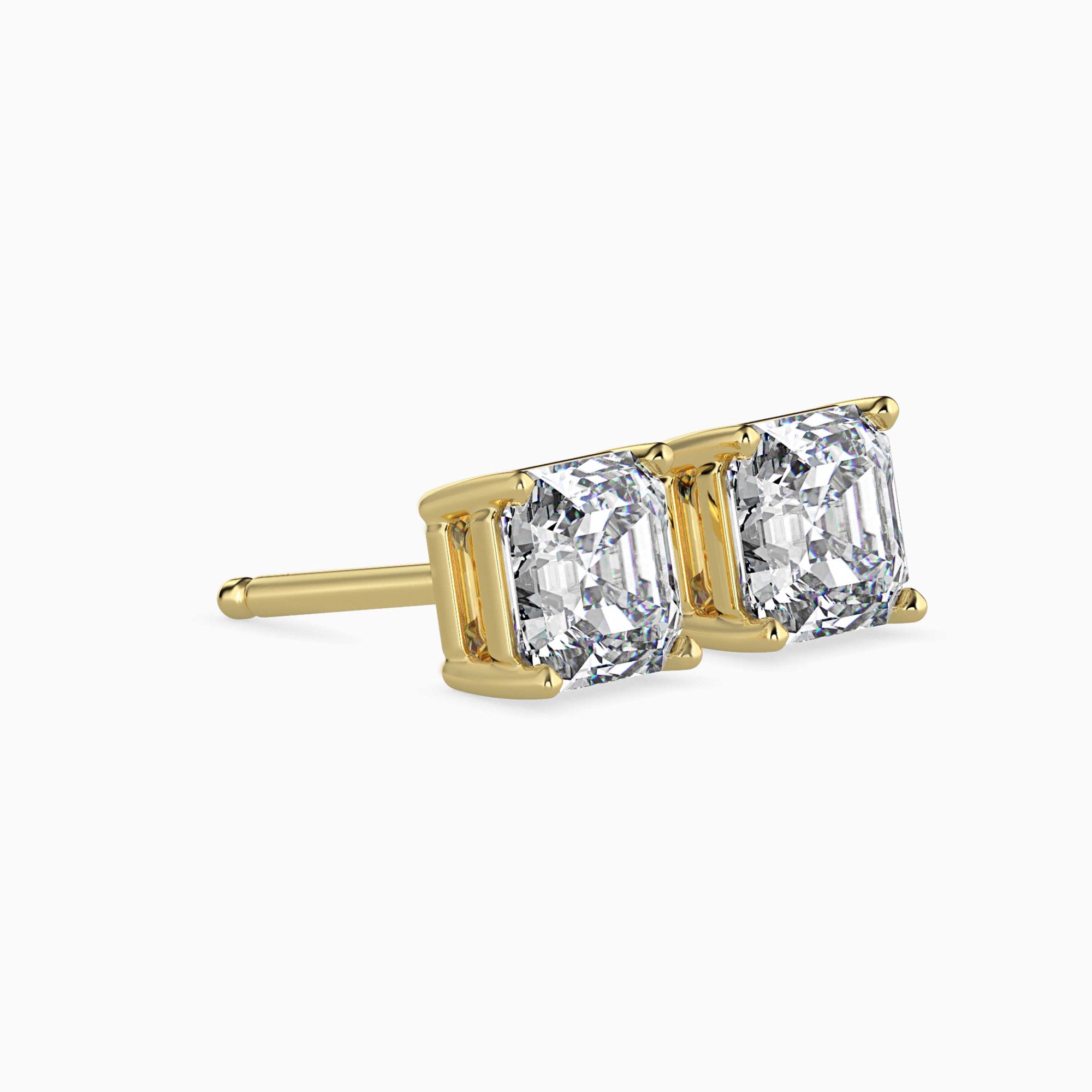 Asscher Cut Lab-Grown Diamond Basket Stud Earrings in Yellow Gold