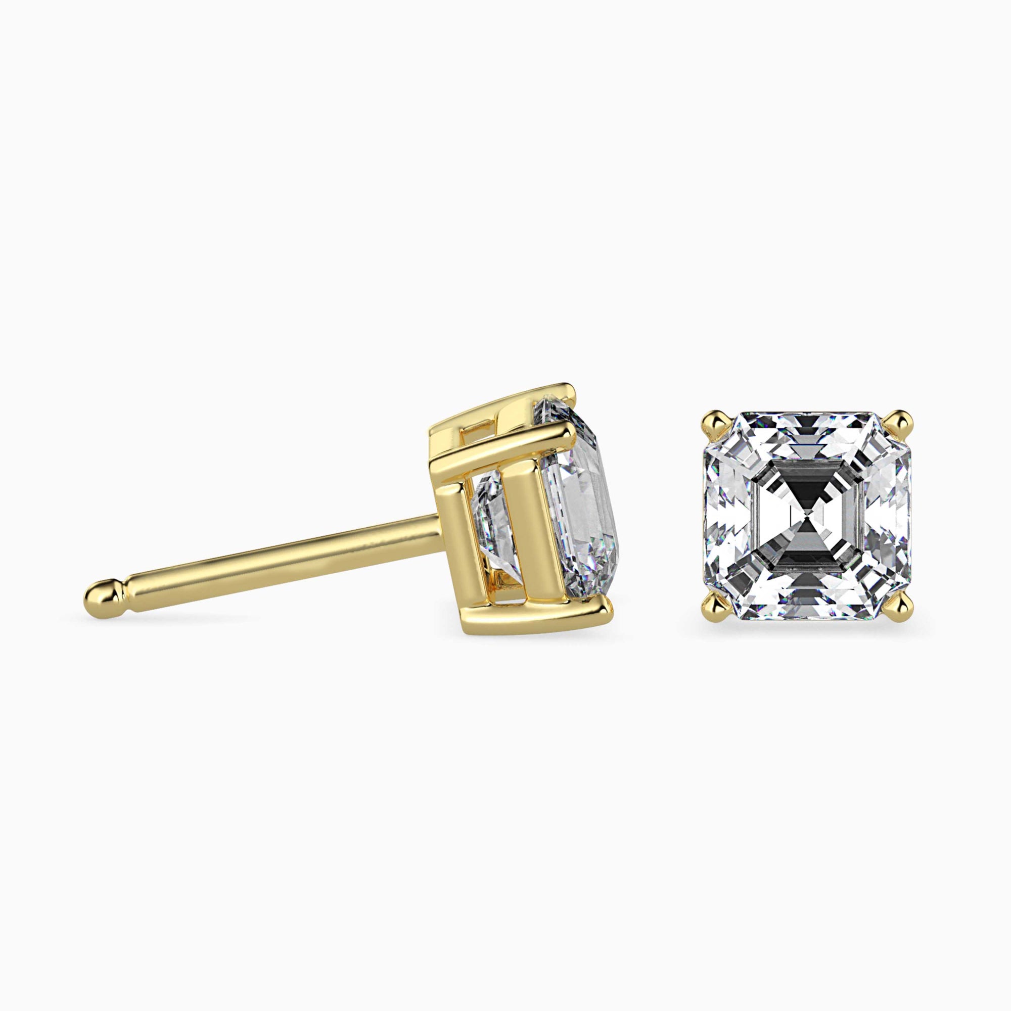 Asscher Cut Lab-Grown Diamond Basket Stud Earrings in Yellow Gold