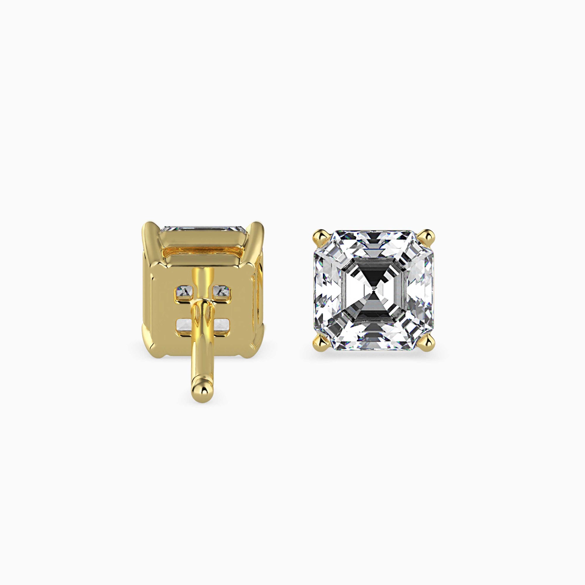 Asscher Cut Lab-Grown Diamond Basket Stud Earrings in Yellow Gold