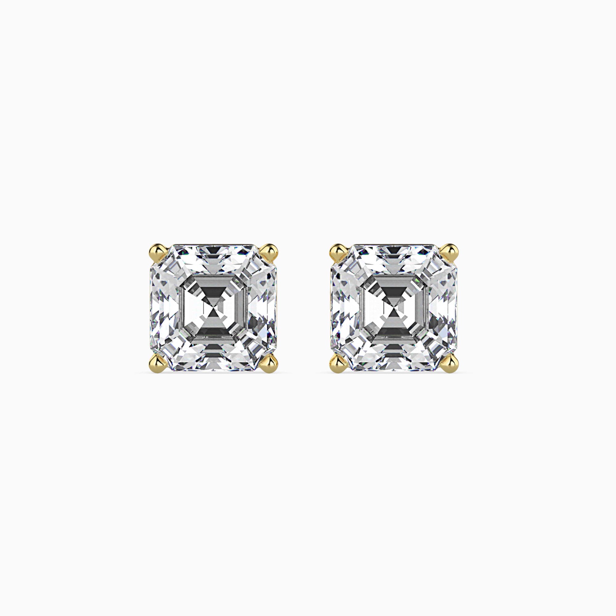 Asscher Cut Lab-Grown Diamond Basket Stud Earrings in Yellow Gold