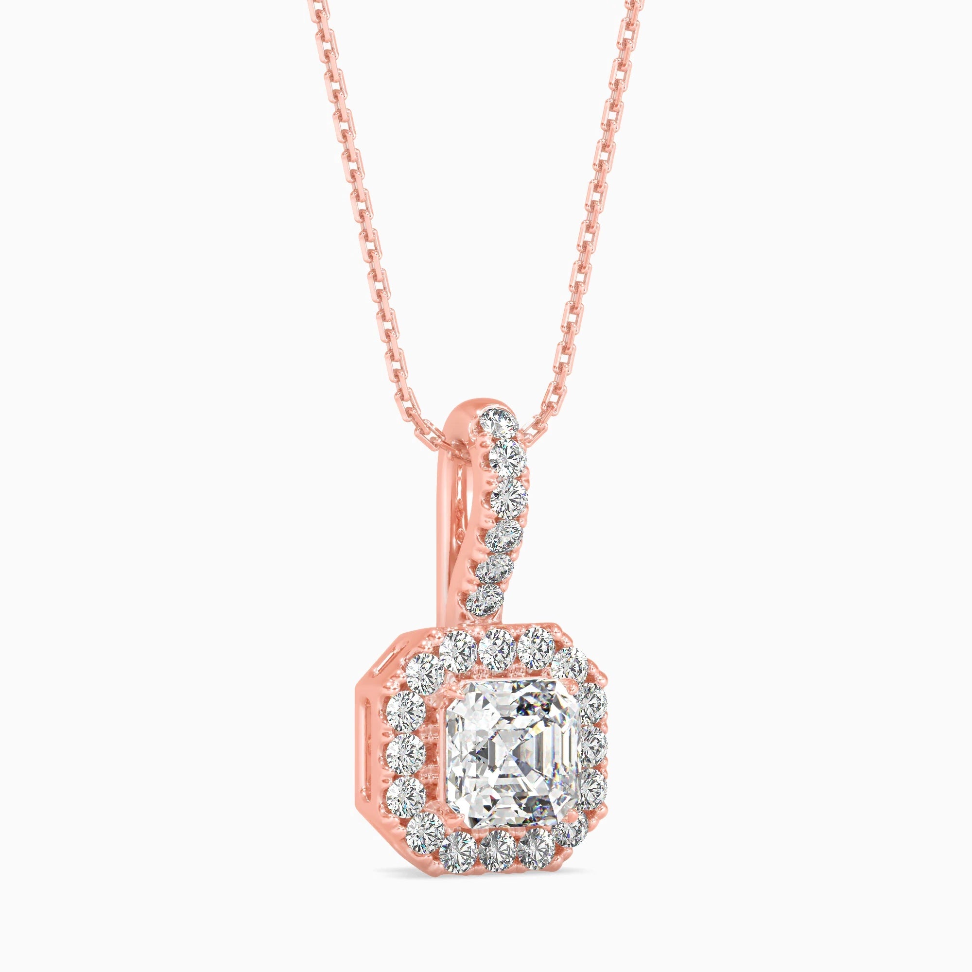 Asscher Cut Lab-Grown Diamond Halo Pendant in Rose Gold