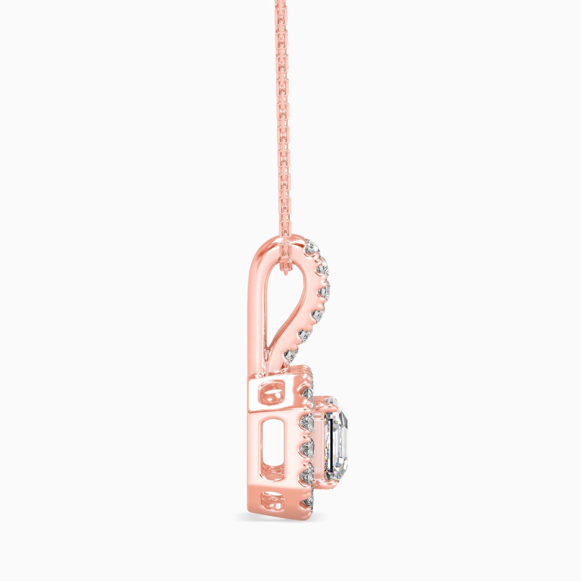 Asscher Cut Lab-Grown Diamond Halo Pendant in Rose Gold