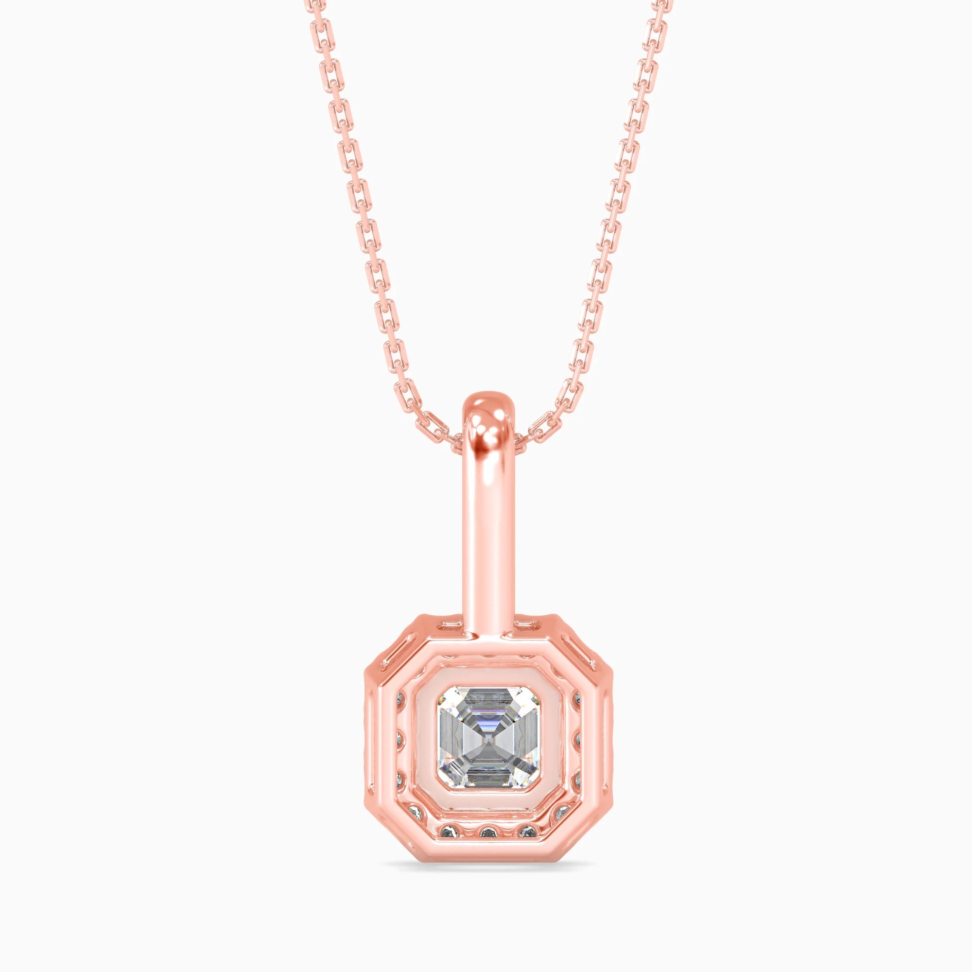 Asscher Cut Lab-Grown Diamond Halo Pendant in Rose Gold