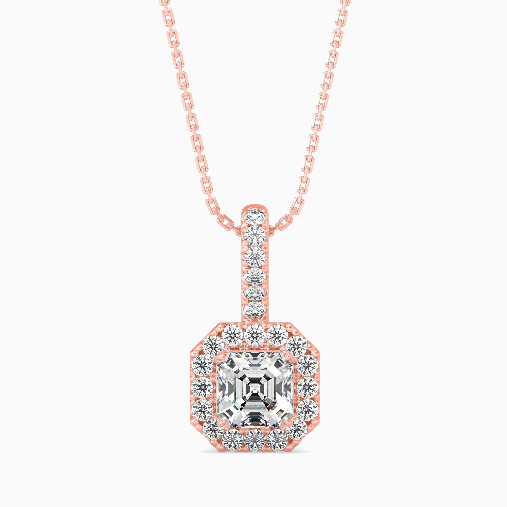 Asscher Cut Lab-Grown Diamond Halo Pendant in Rose Gold