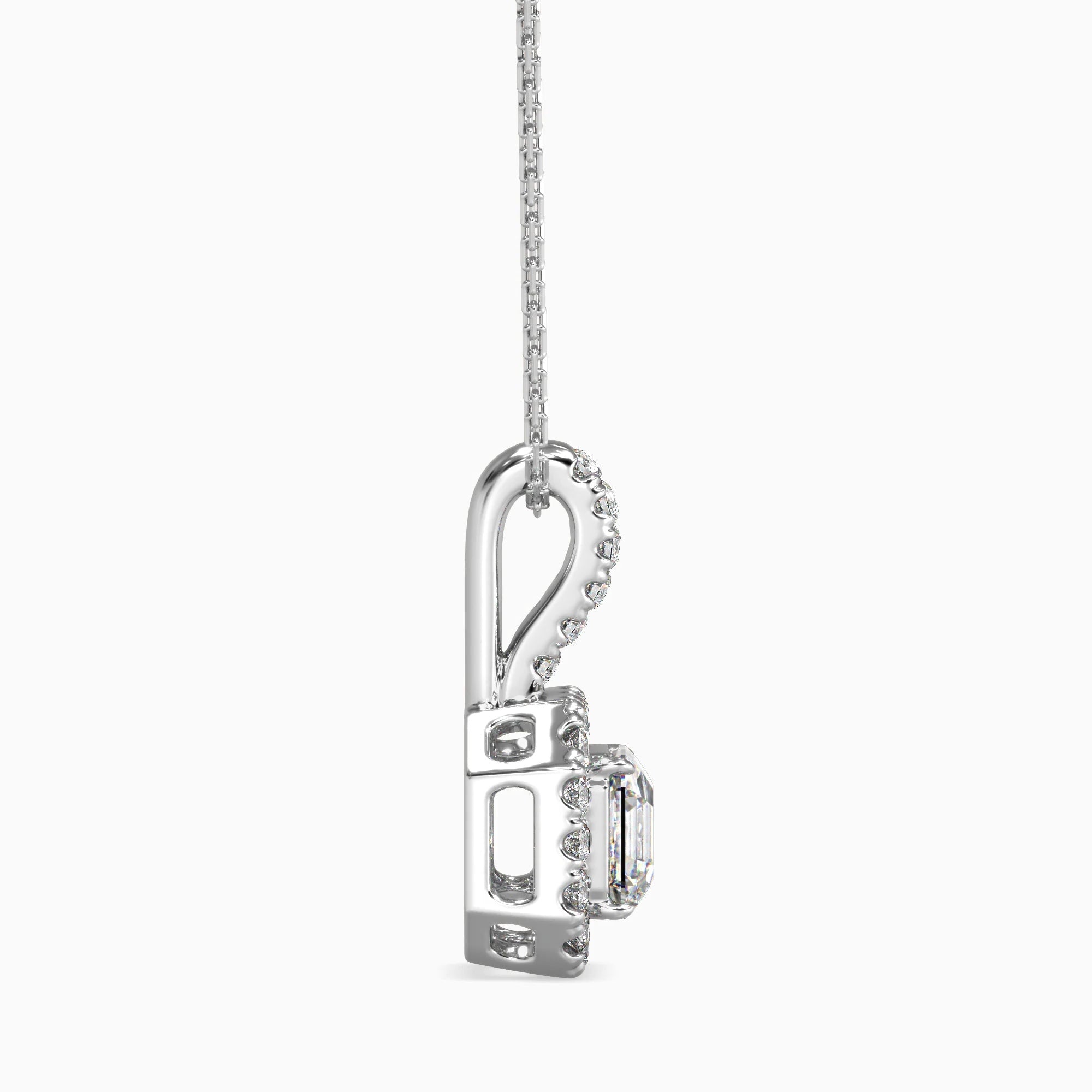 Asscher Cut Lab-Grown Diamond Halo Pendant in White Gold