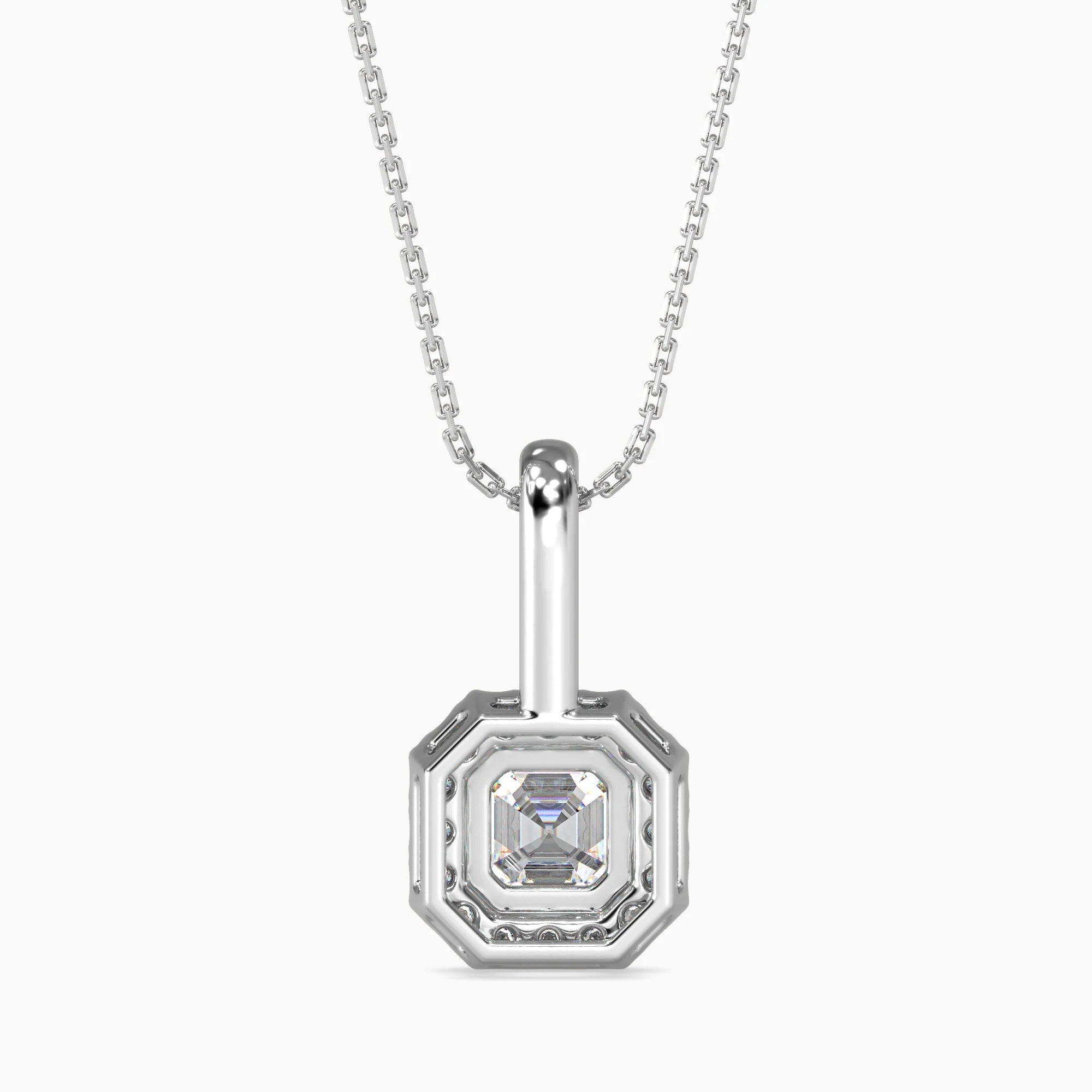 Asscher Cut Lab-Grown Diamond Halo Pendant in White Gold
