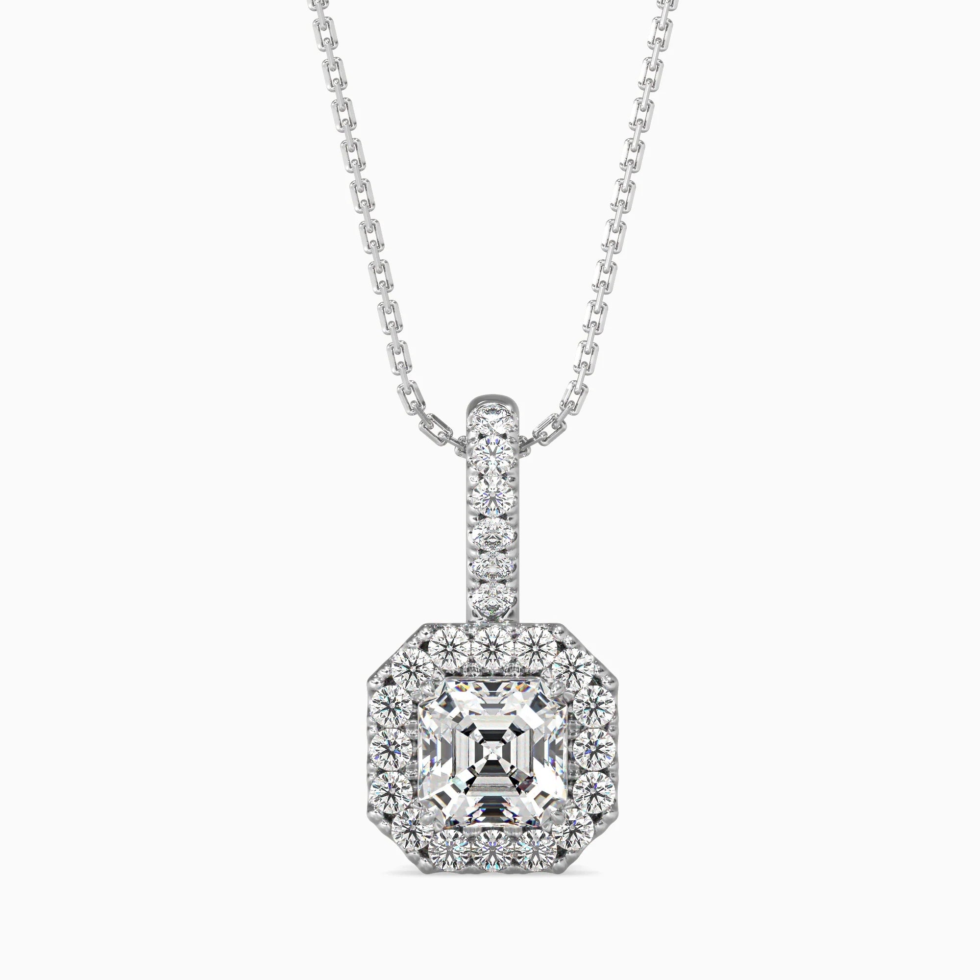 Asscher Cut Lab-Grown Diamond Halo Pendant in White Gold