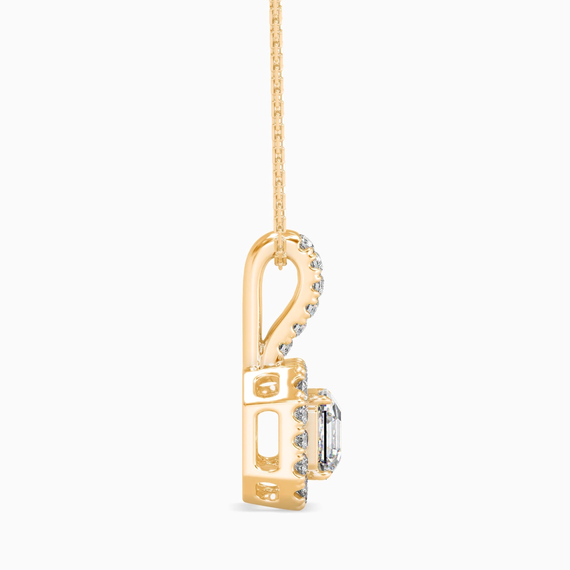 Asscher Cut Lab-Grown Diamond Halo Pendant in Yellow Gold