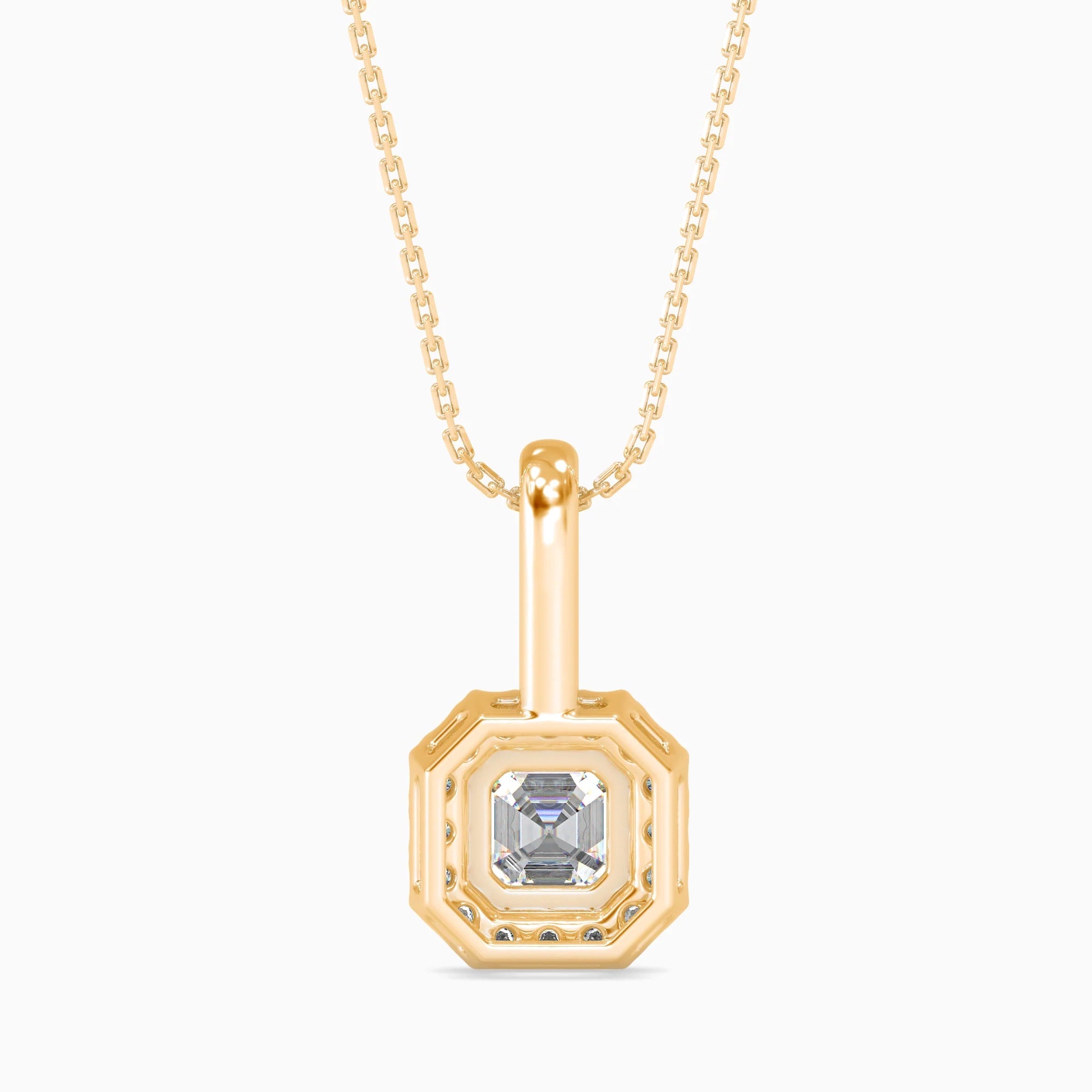 Asscher Cut Lab-Grown Diamond Halo Pendant in Yellow Gold