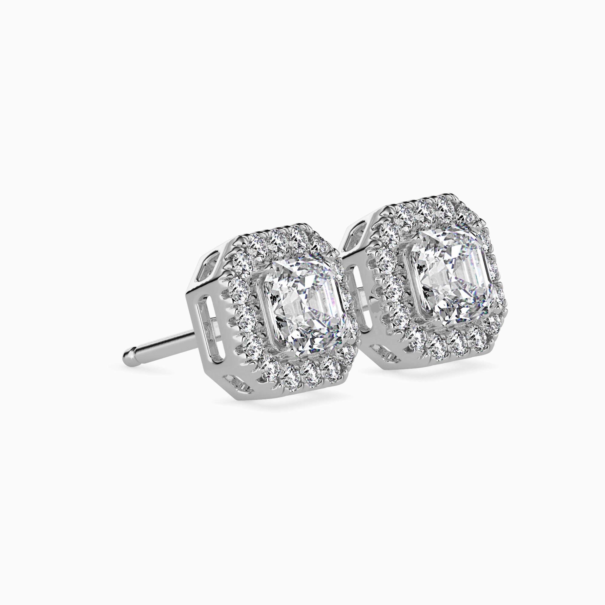Asscher Cut Lab-Grown Diamond Halo Stud Earrings in White Gold