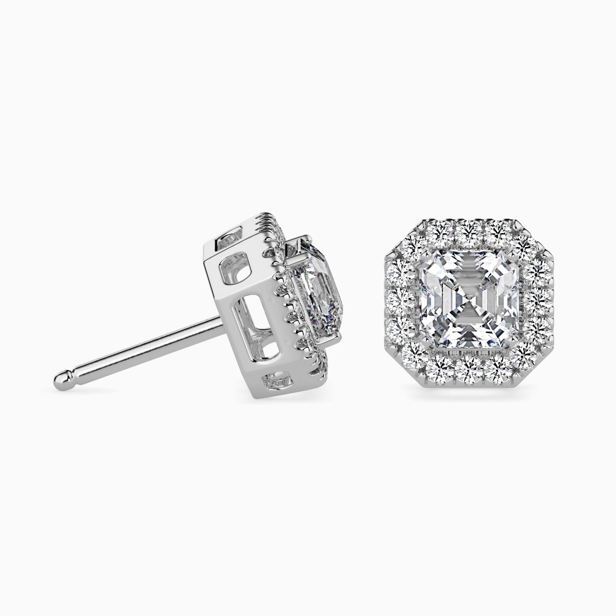 Asscher Cut Lab-Grown Diamond Halo Stud Earrings in White Gold