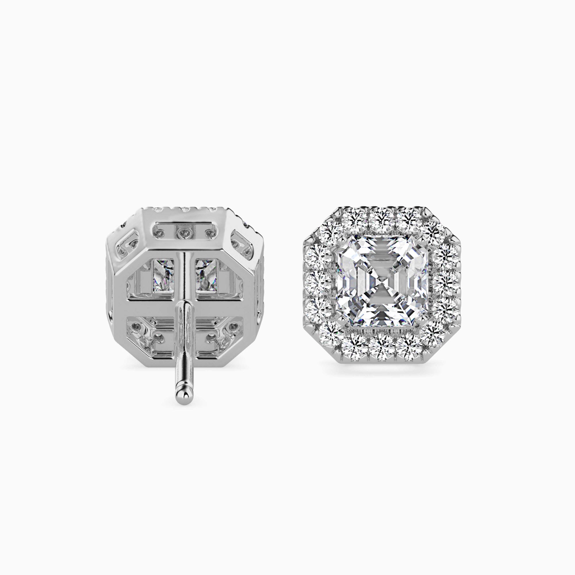 Asscher Cut Lab-Grown Diamond Halo Stud Earrings in White Gold