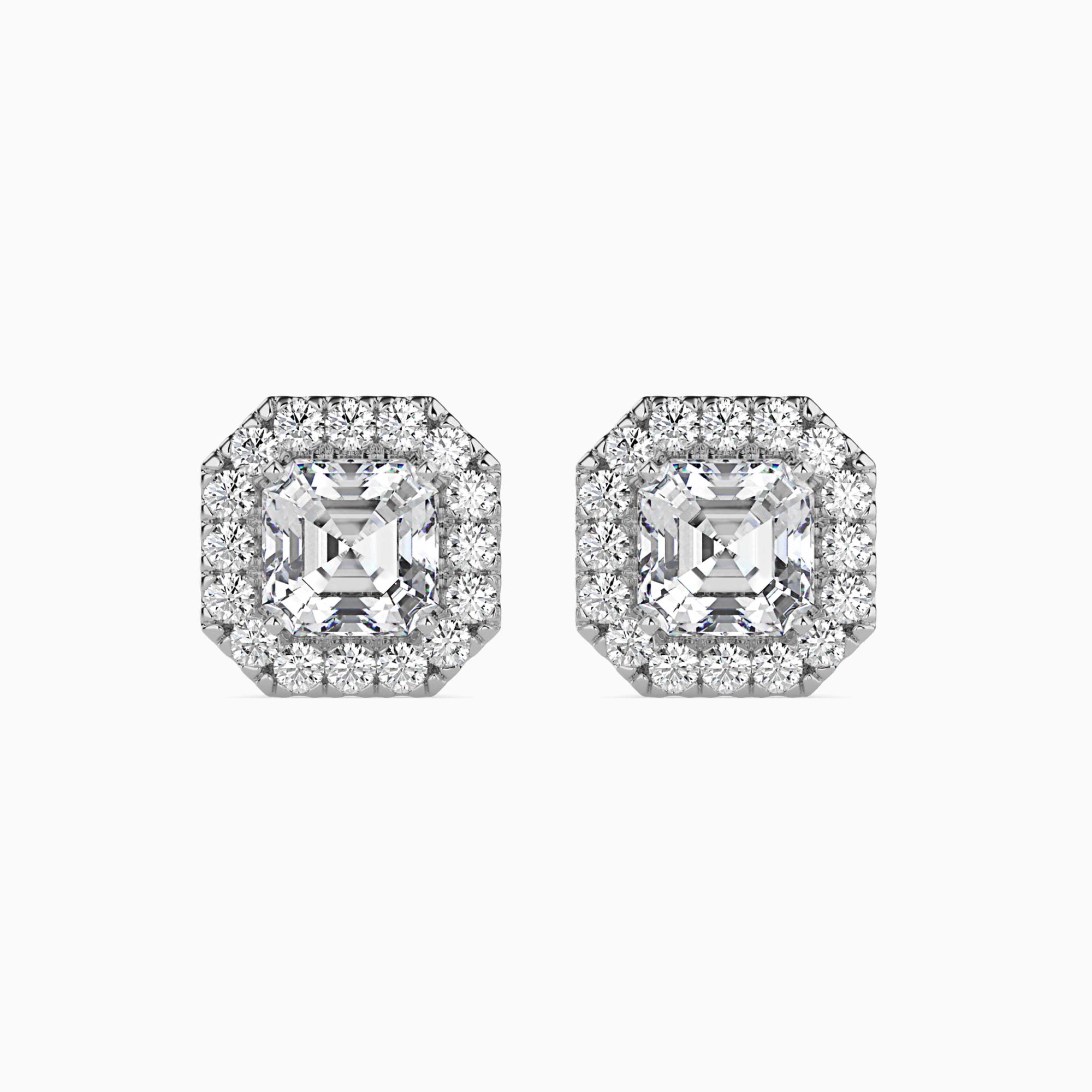 Asscher Cut Lab-Grown Diamond Halo Stud Earrings in White Gold