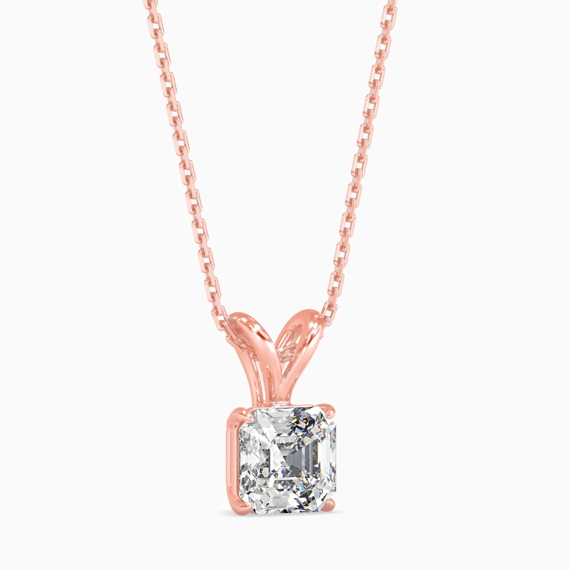 Asscher Cut Lab-Grown Diamond Solitaire Pendant in Rose Gold