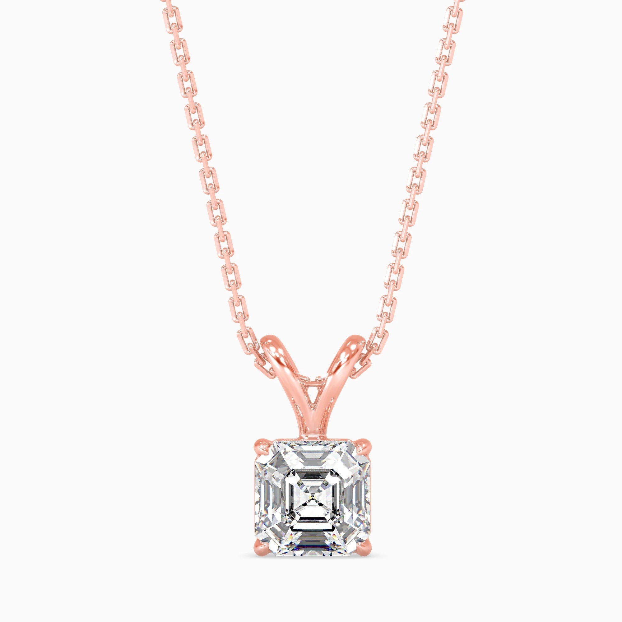 Asscher Cut Lab-Grown Diamond Solitaire Pendant in Rose Gold