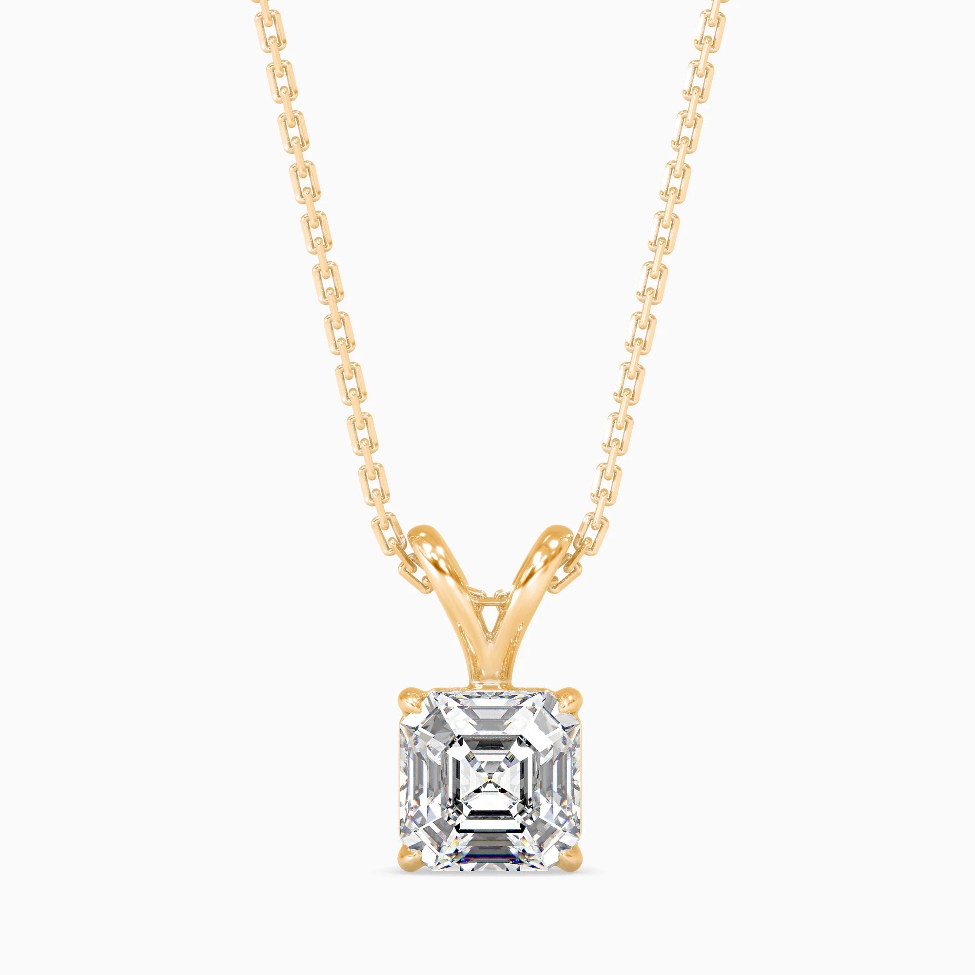 Asscher Cut Lab-Grown Diamond Solitaire Pendant in Yellow Gold