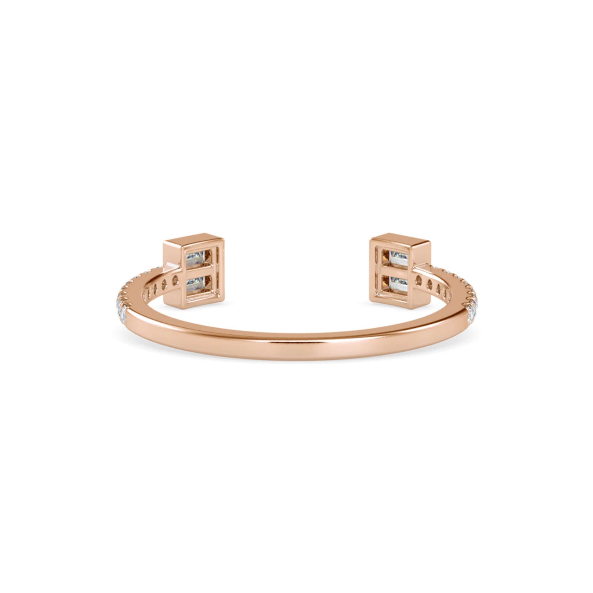 Baguette Cut Lab-Grown Diamond Pavé Open Stackable Ring in Rose Gold