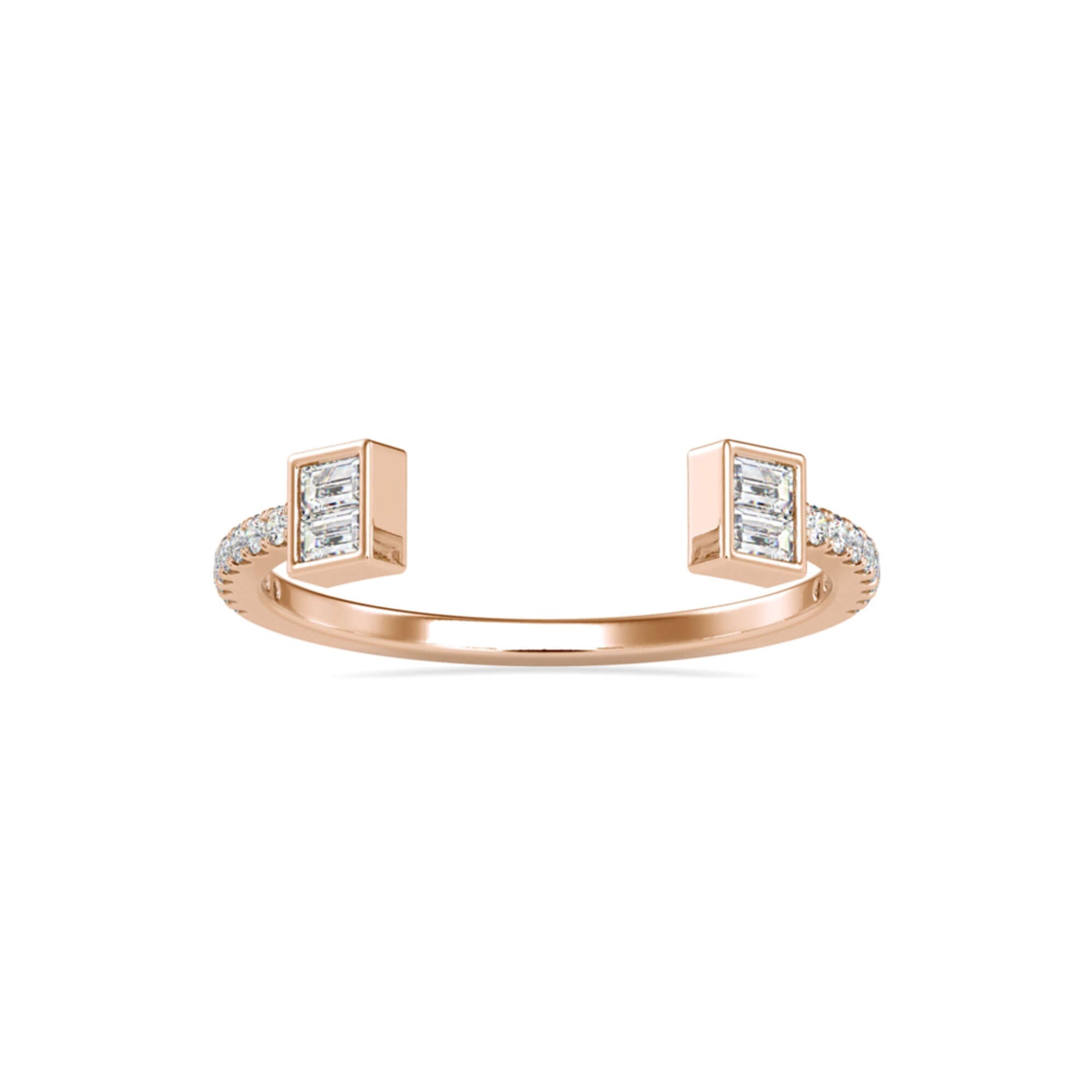 Baguette Cut Lab-Grown Diamond Pavé Open Stackable Ring in Rose Gold