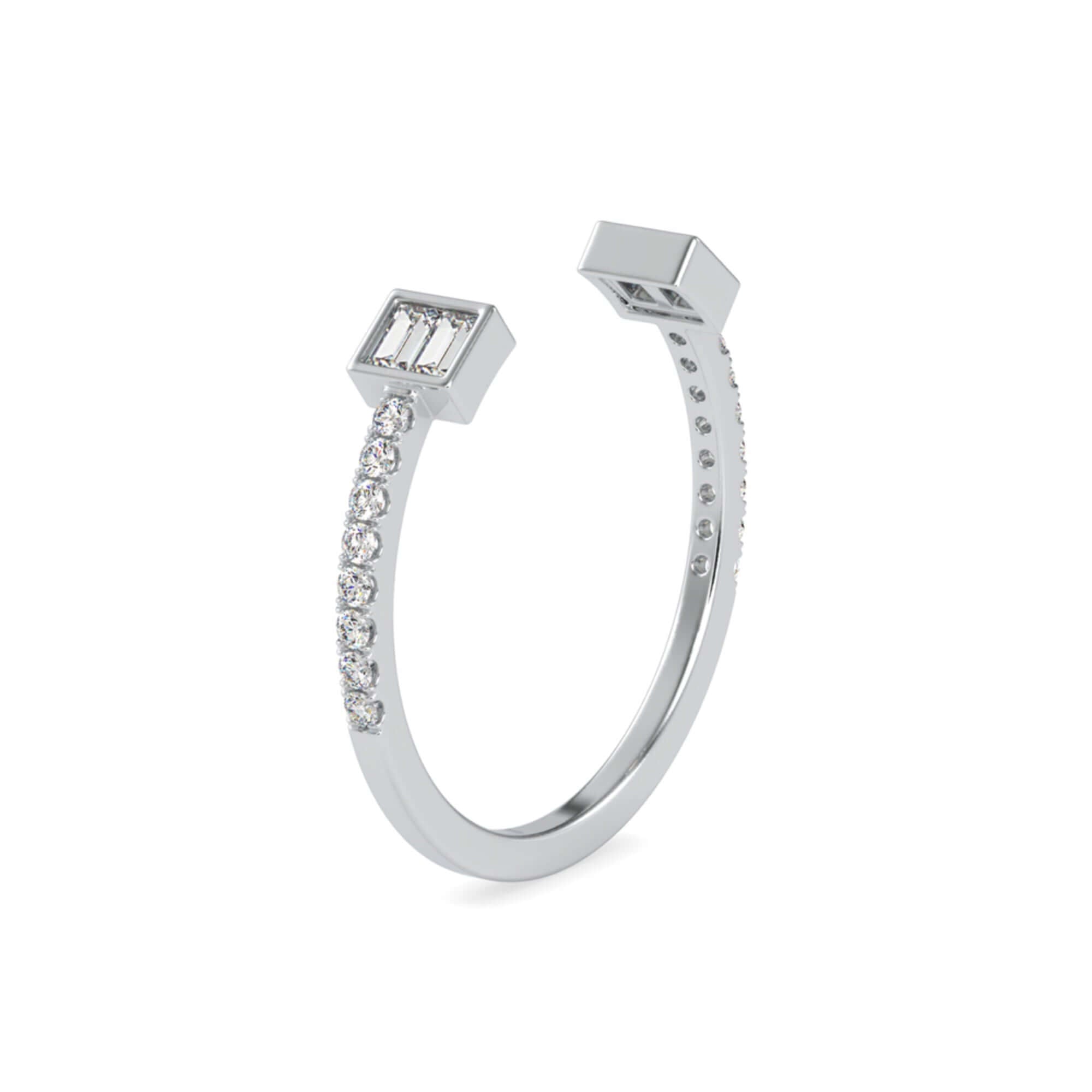 Baguette Cut Lab-Grown Diamond Pavé Open Stackable Ring in White Gold