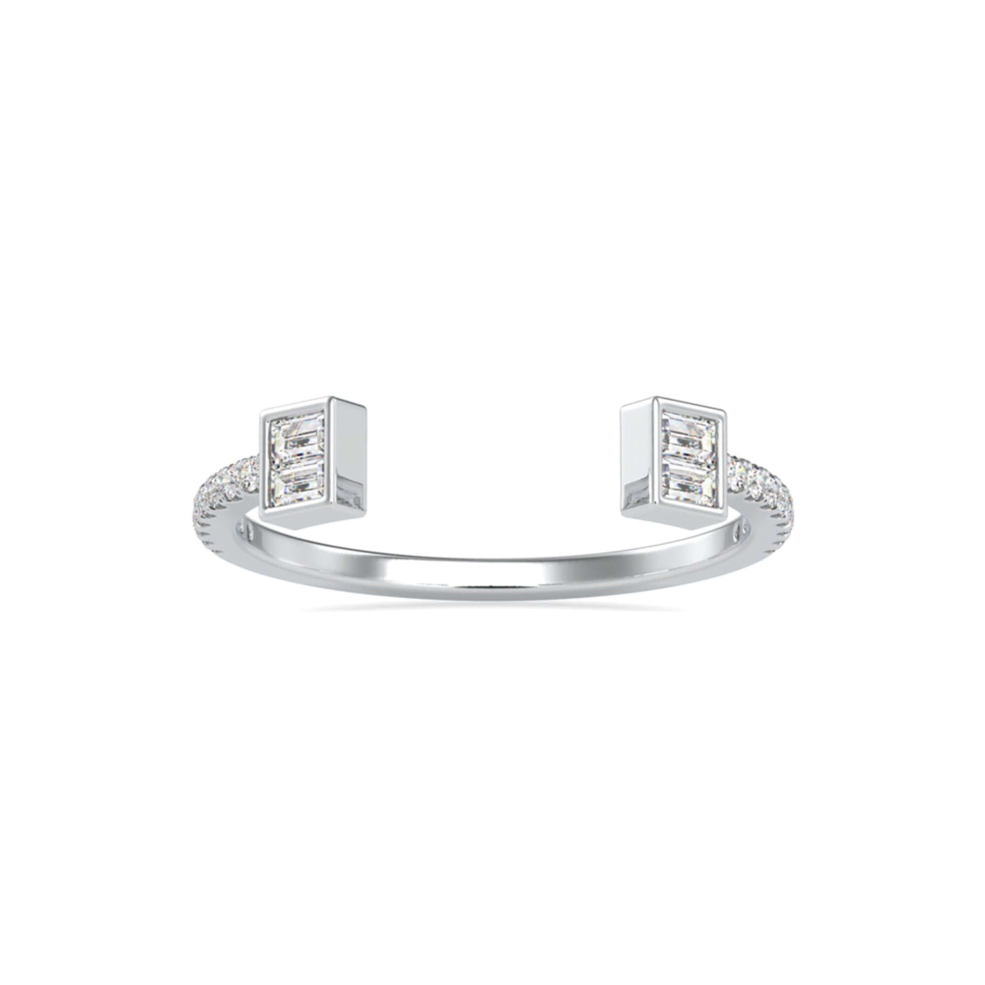 Baguette Cut Lab-Grown Diamond Pavé Open Stackable Ring in White Gold