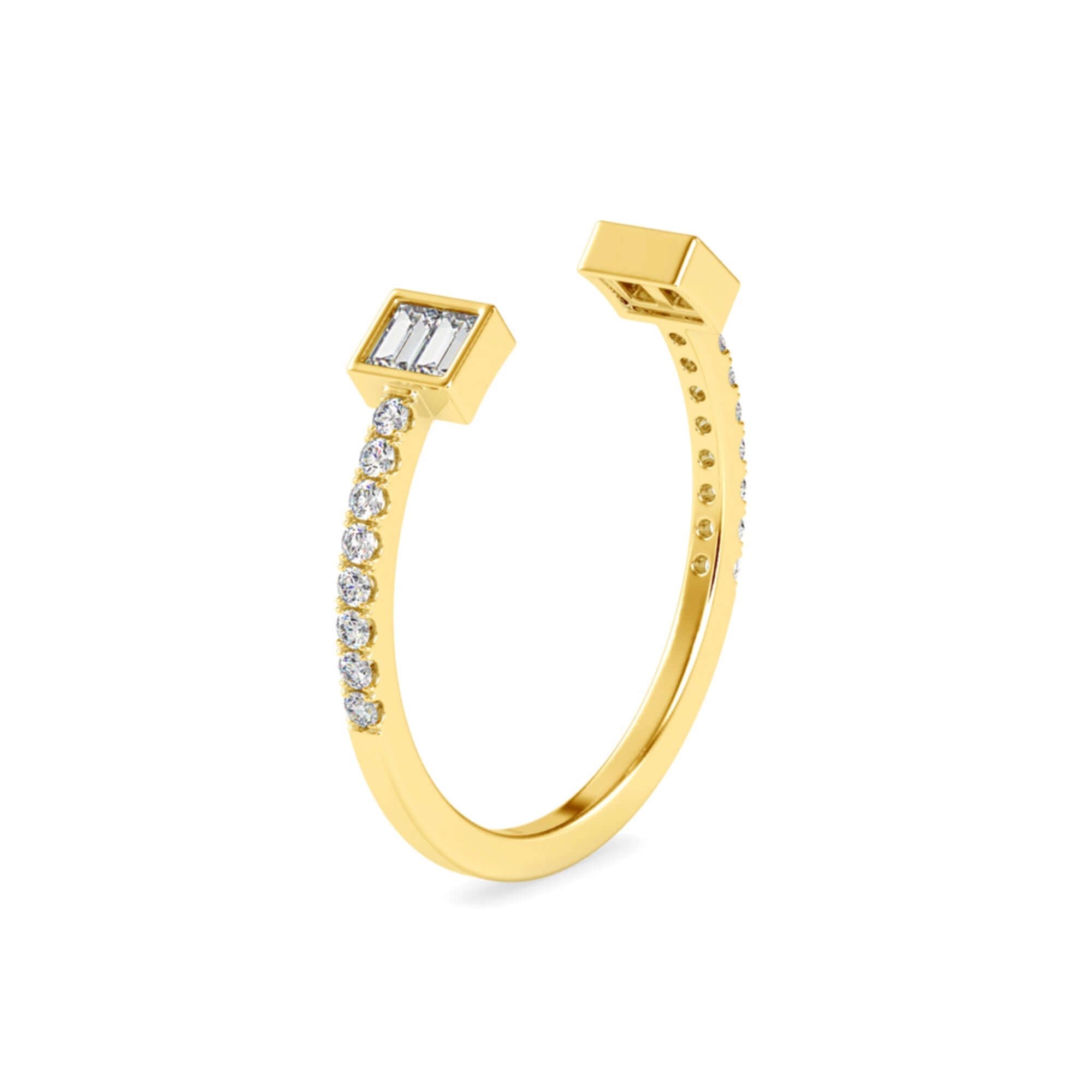 Baguette Cut Lab-Grown Diamond Pavé Open Stackable Ring in Yellow Gold