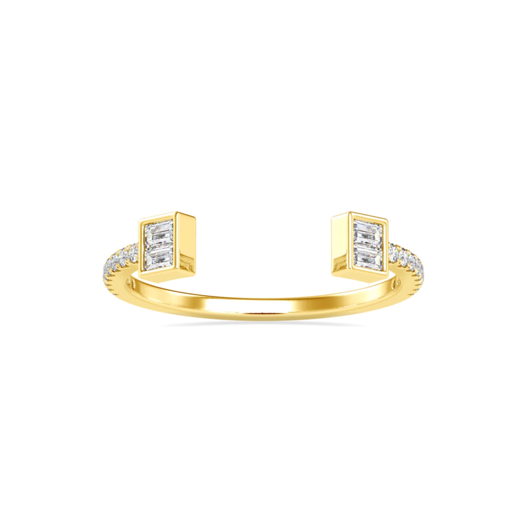 Baguette Cut Lab-Grown Diamond Pavé Open Stackable Ring in Yellow Gold