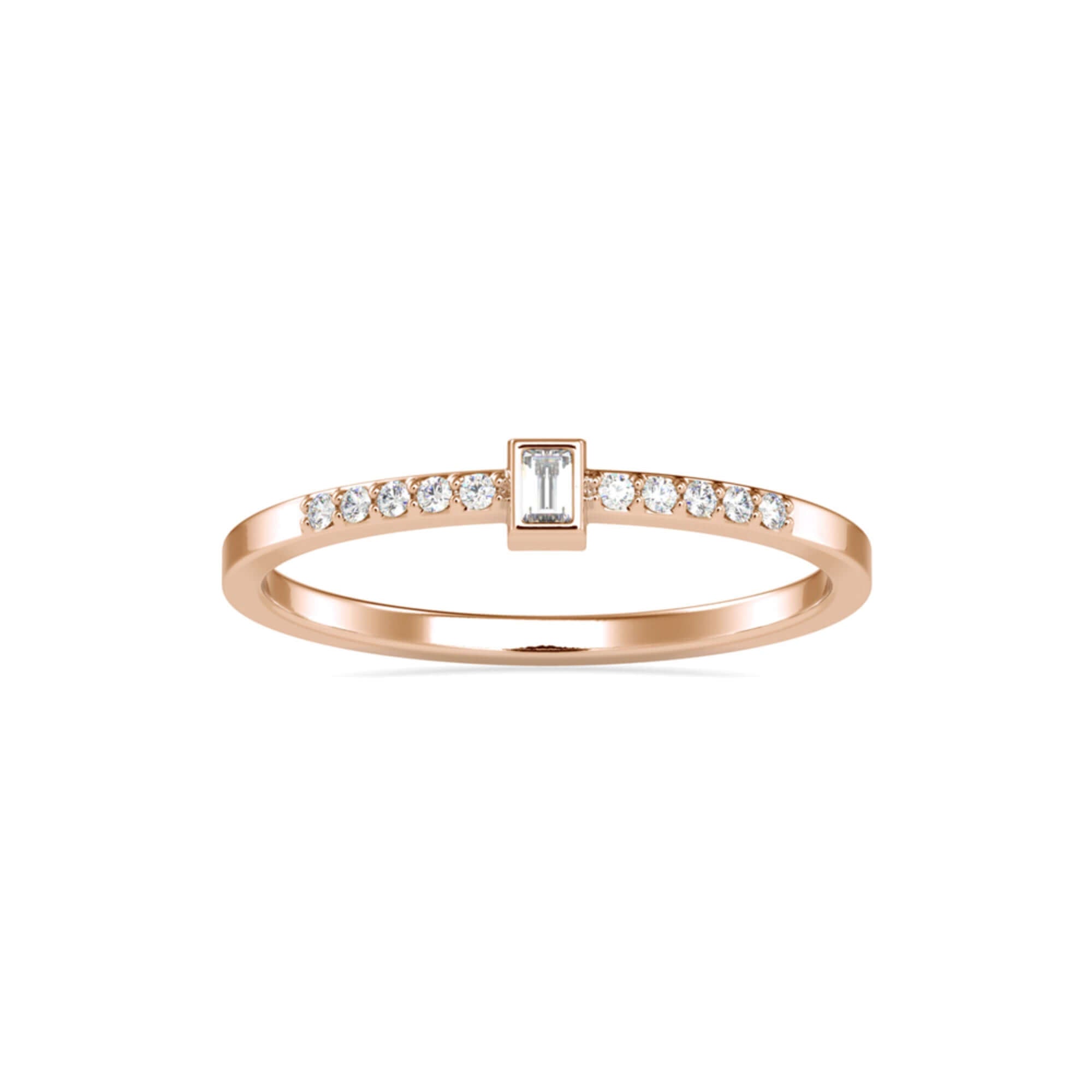 Baguette Cut Lab-Grown Diamond Pavé Stackable Ring in Rose Gold