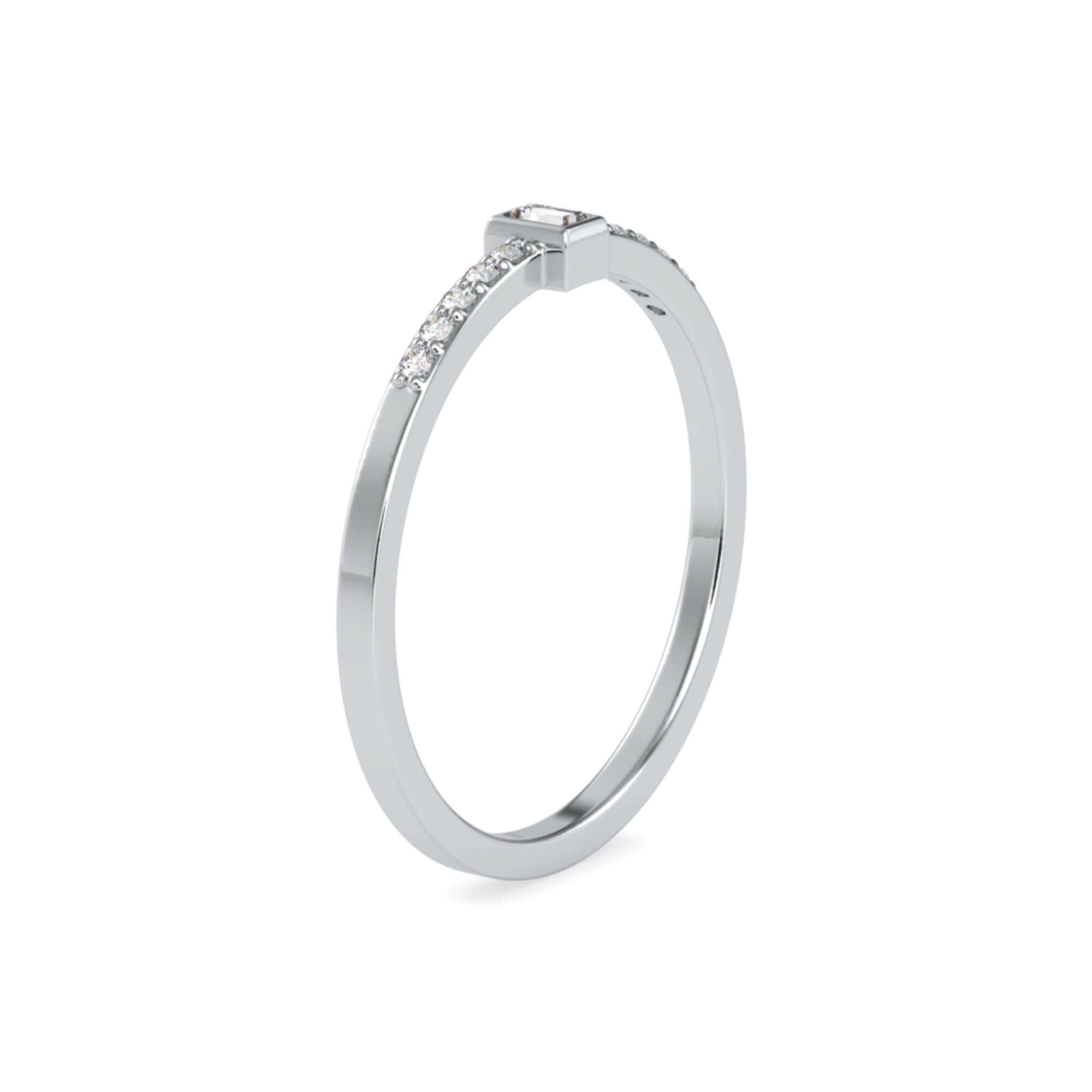 Baguette Cut Lab-Grown Diamond Pavé Stackable Ring in White Gold