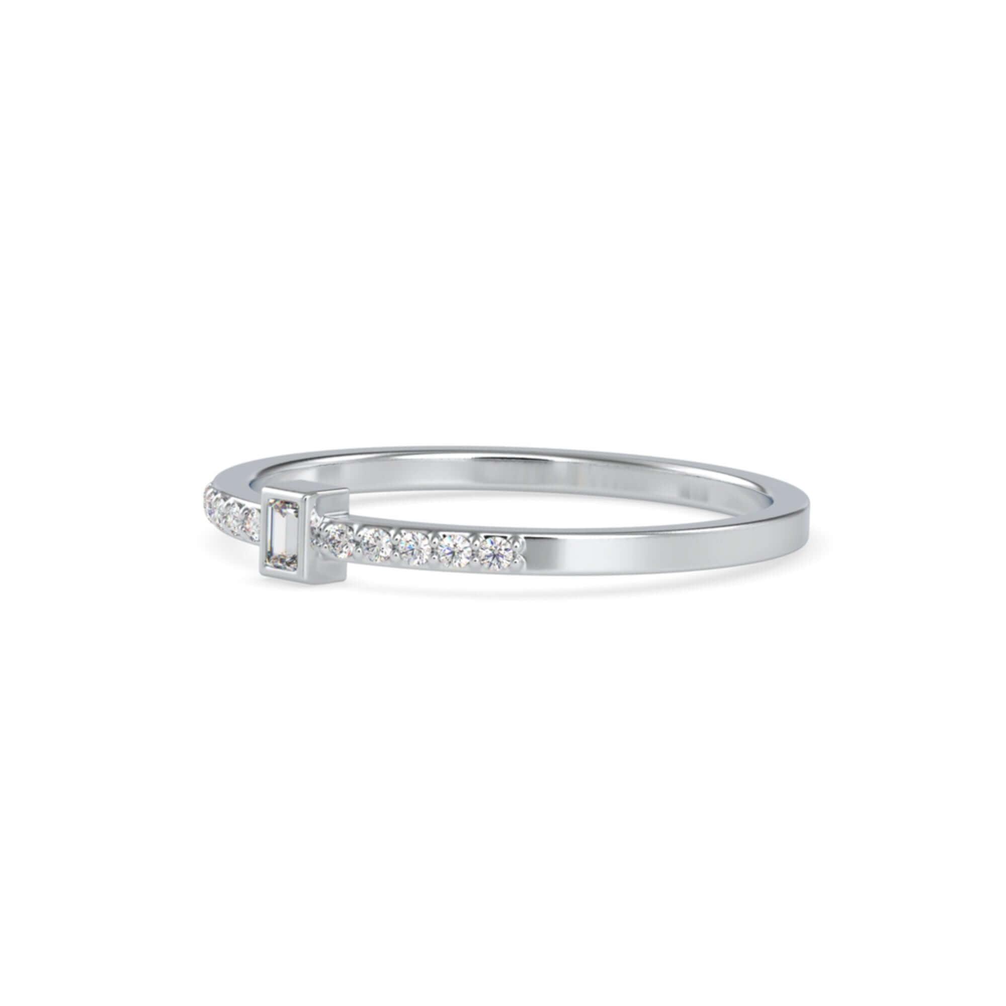 Baguette Cut Lab-Grown Diamond Pavé Stackable Ring in White Gold