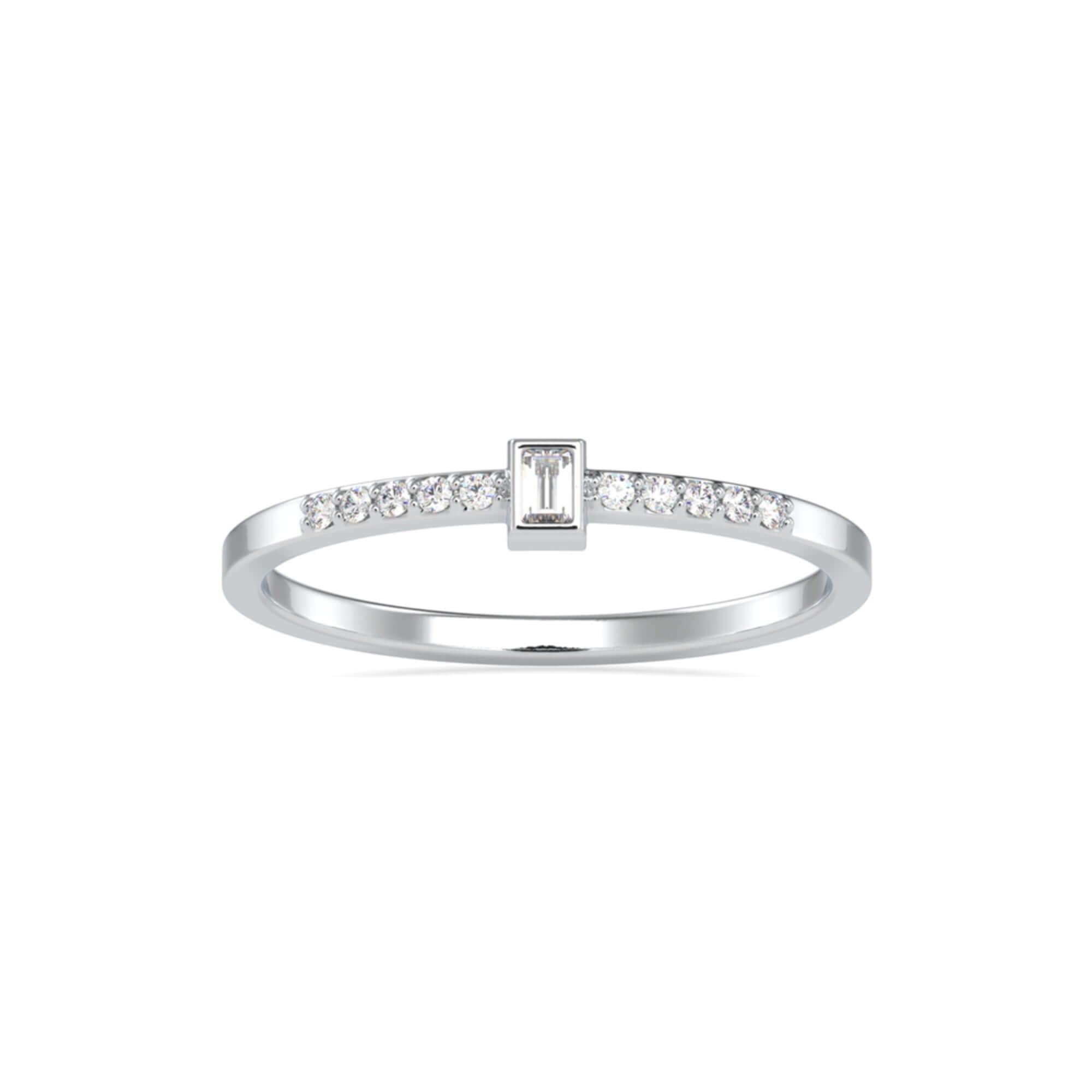 Baguette Cut Lab-Grown Diamond Pavé Stackable Ring in White Gold