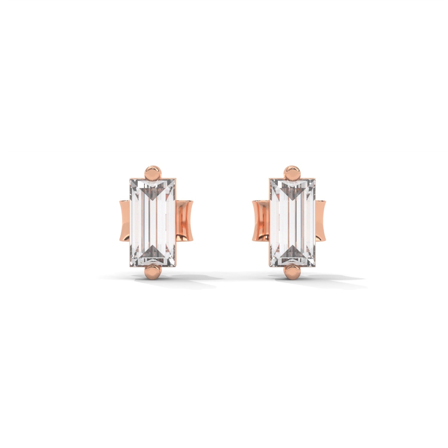 Baguette Cut Lab-Grown Diamond Stud Earrings in Rose Gold