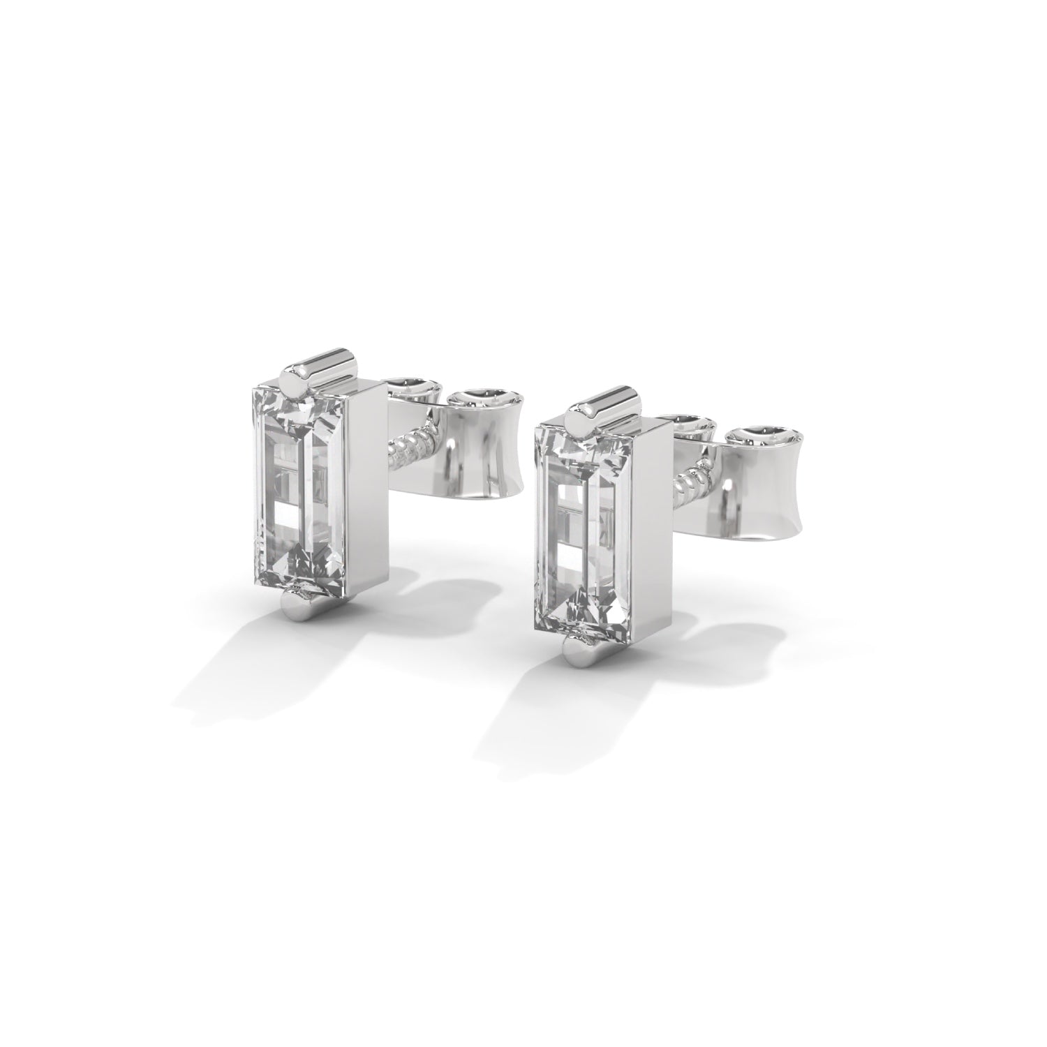 Baguette Cut Lab-Grown Diamond Stud Earrings in White Gold