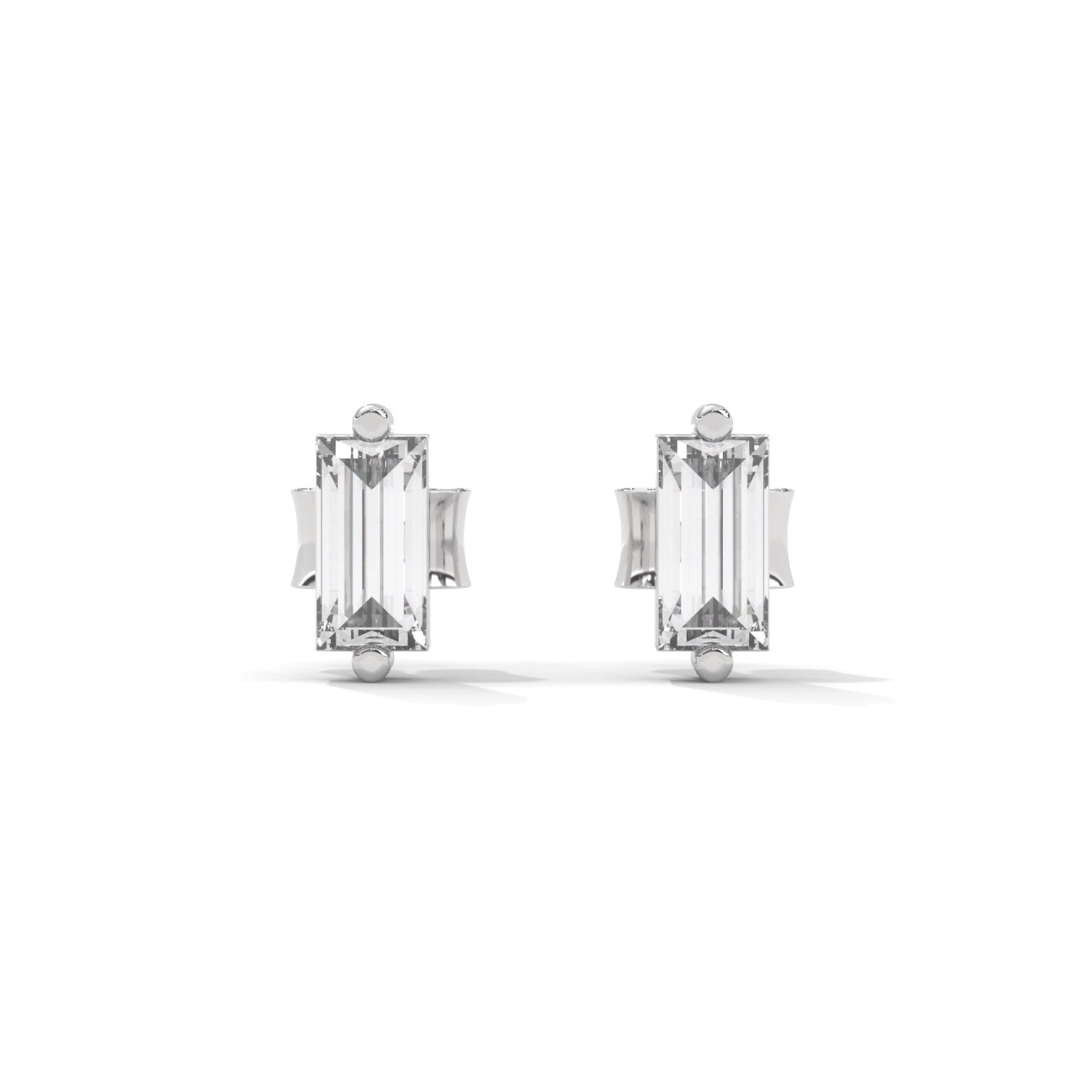 Baguette Cut Lab-Grown Diamond Stud Earrings in White Gold
