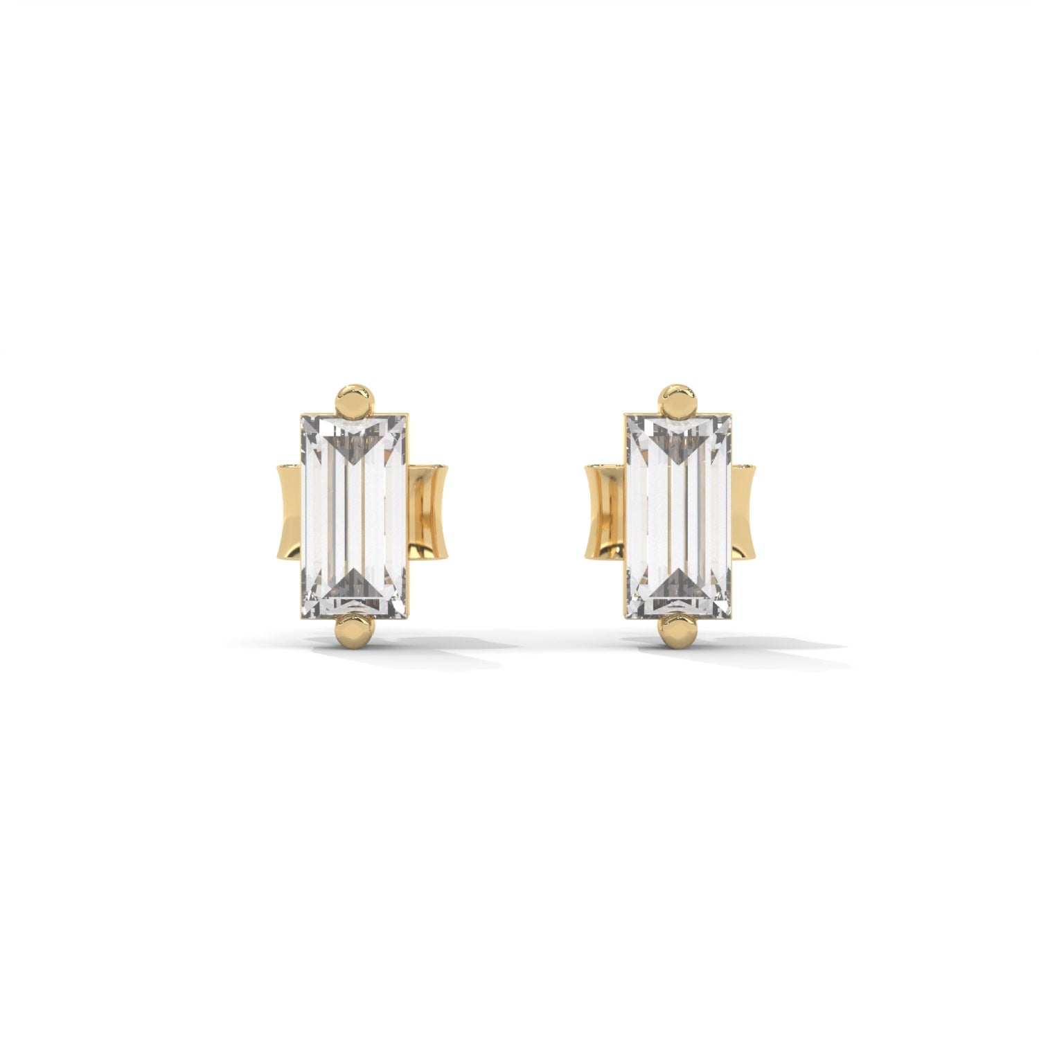 Baguette Cut Lab-Grown Diamond Stud Earrings in Yellow Gold