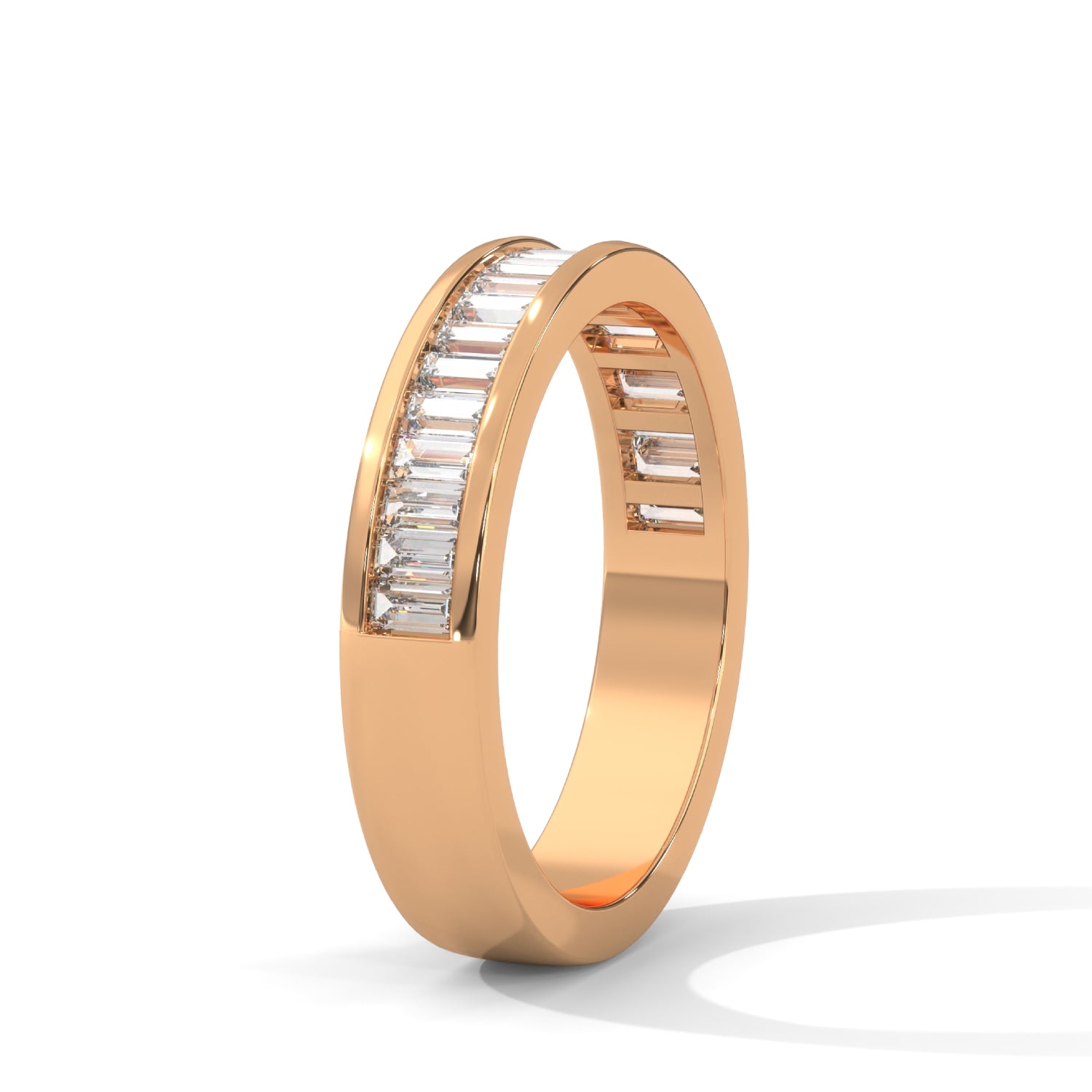 Baguette Cut Lab-Grown Diamond Wedding Ring in Rose Gold