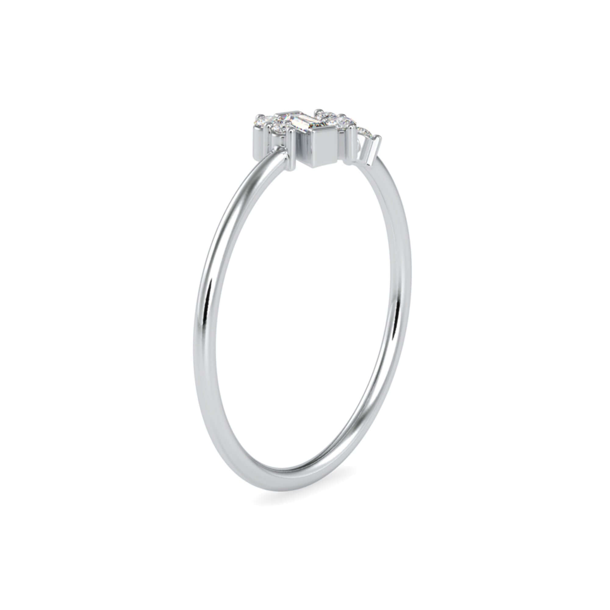 Baguette and Round Brilliant Cut Lab-Grown Diamond Asymmetrical Stackable Ring in White Gold