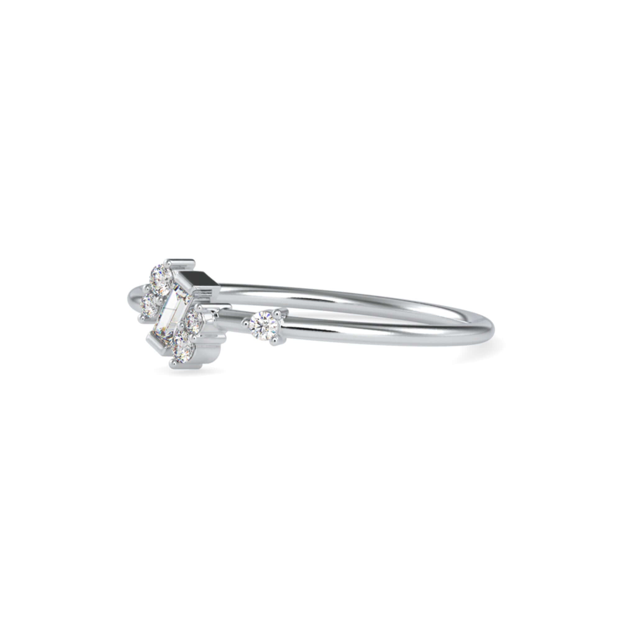 Baguette and Round Brilliant Cut Lab-Grown Diamond Asymmetrical Stackable Ring in White Gold